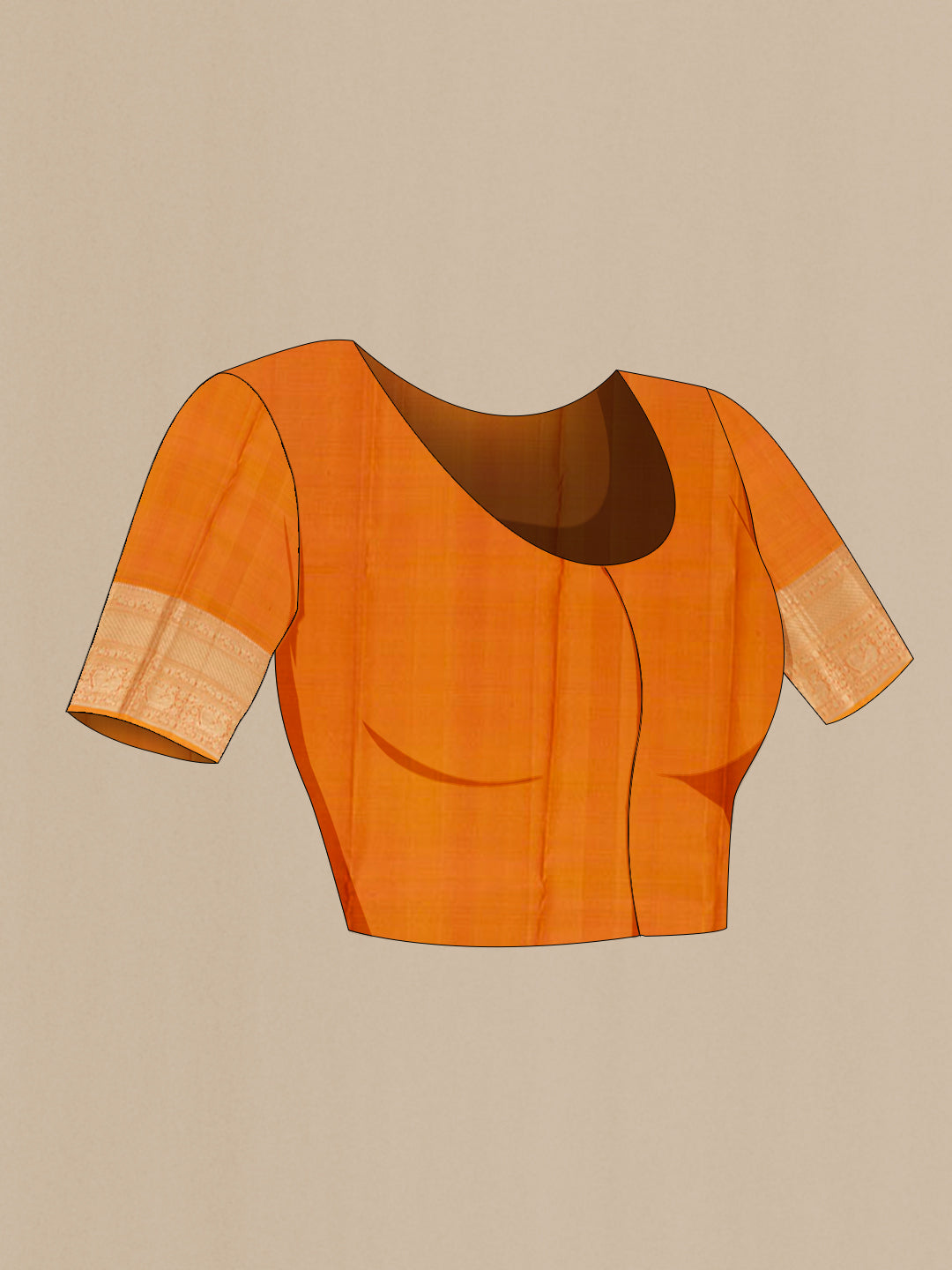 Close up image of the blouse of Yellow Kanjivaram Silk Saree with Zari Butta on the body and Zari Border. 
