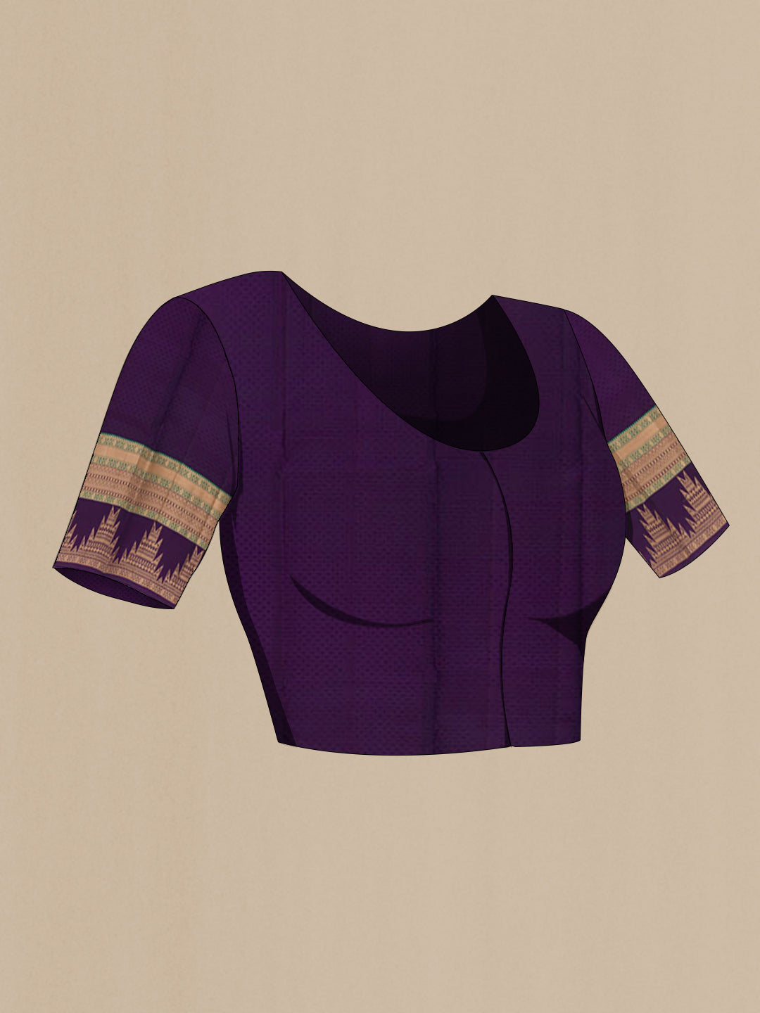 Close up image of the blouse of Green Kanjivaram Silk Saree with Jacquard With Zari Butta on the body and Zari Border. 