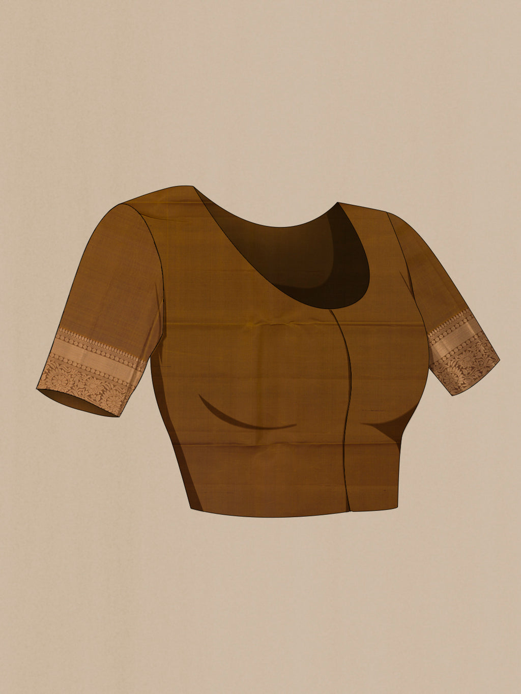 Close up image of the blouse of Pure Silk Black Kanjivaram Saree with Zari Butta on the body and Zari Border. 