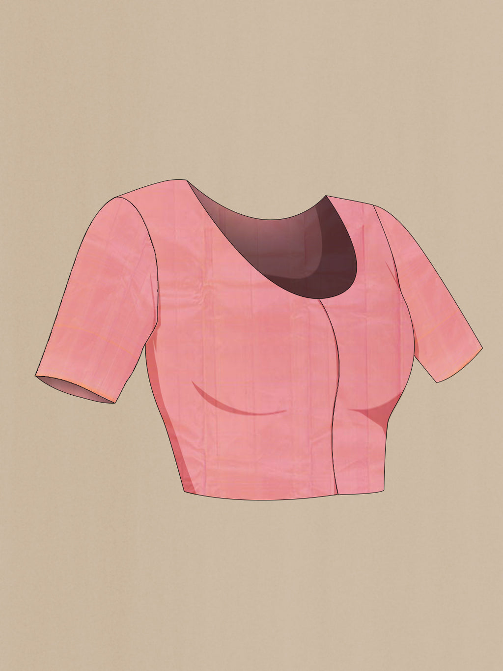 Close up image of the blouse of Pink Kanchipuram Silk Saree with Zari Butta on the body and Zari Border. 