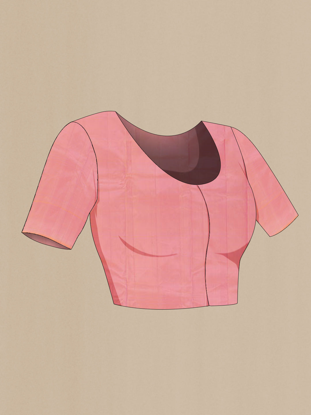 Close up image of the blouse of Pink Kanchipuram Silk Saree with Zari Butta on the body and Zari Border. 