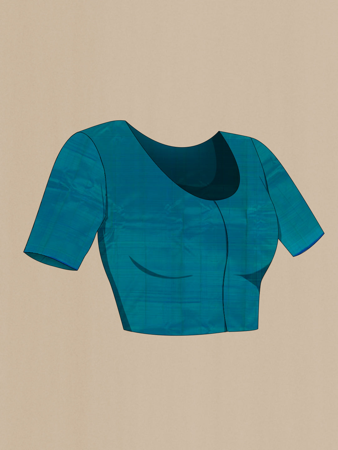 Close up image of the blouse of Blue Kanchipuram Silk Saree with Zari Butta on the body and Zari Border. 