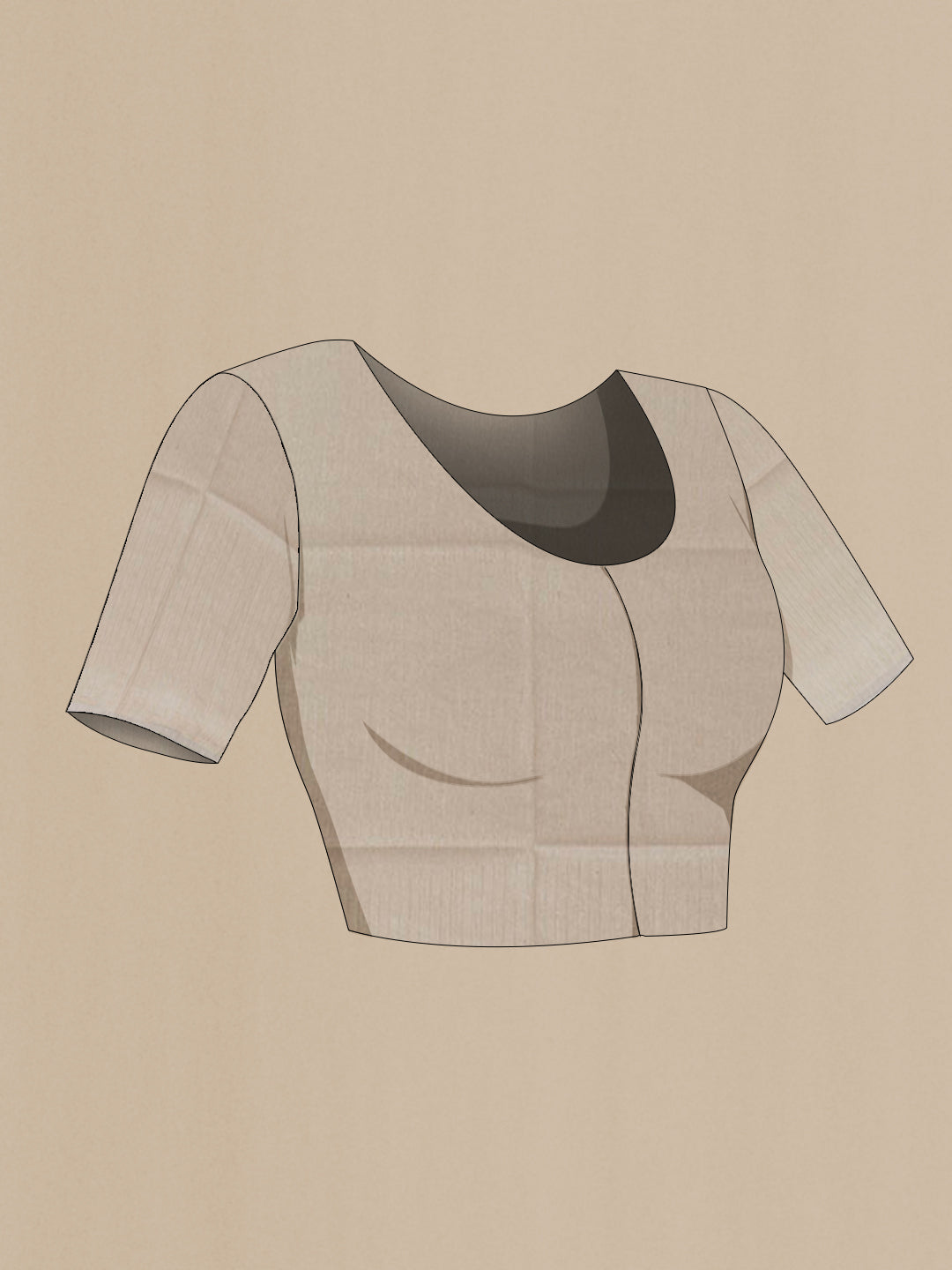 Close up image of the blouse of Beige Tussar Saree with Plain Body and Zari Border. 