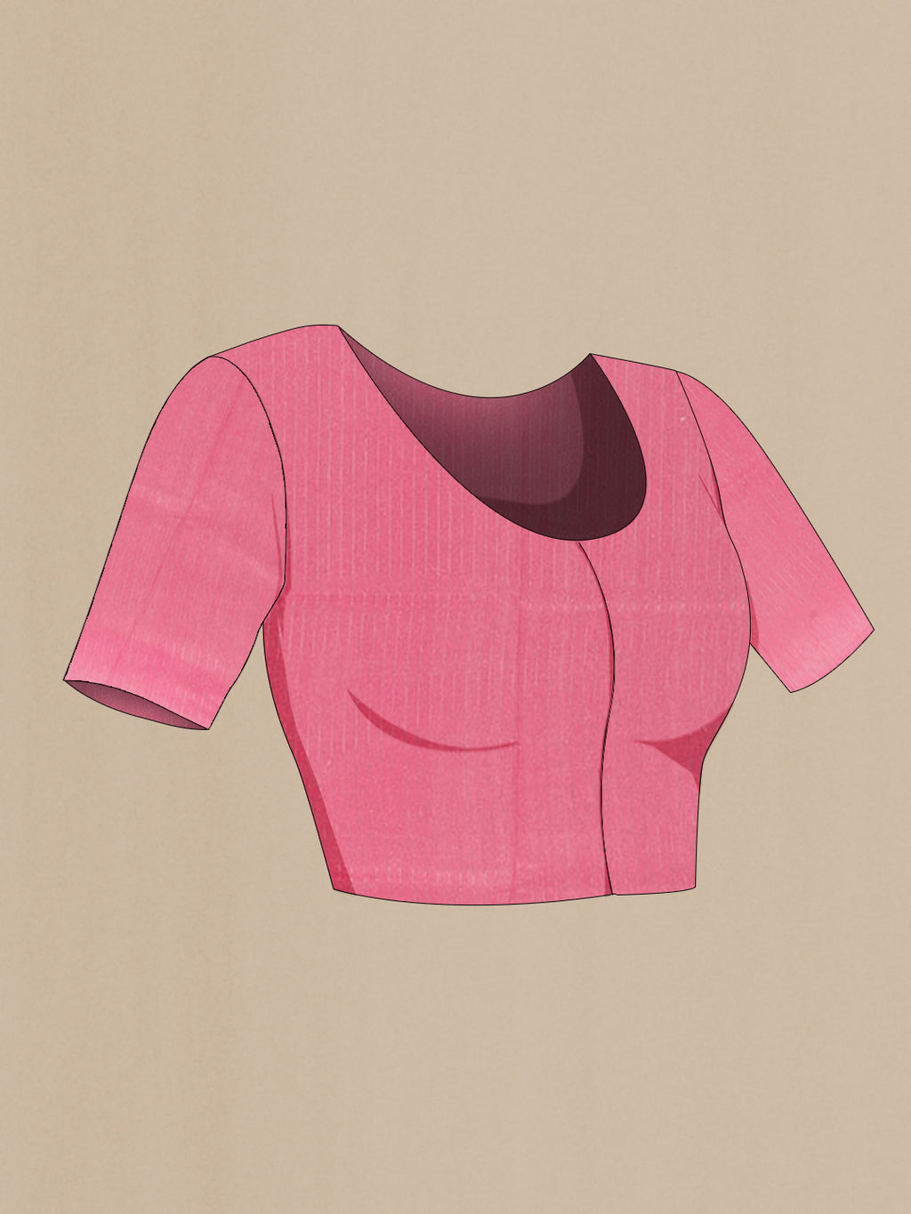Close up image of the blouse of Magenta Tussar Saree with Printed design on the body and Zari Border. 