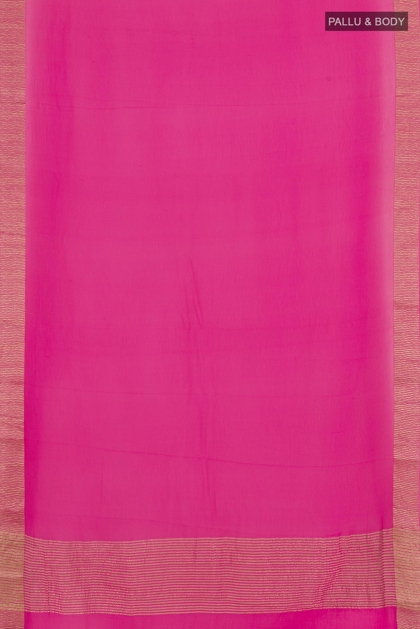 Flat view of Pink Mysore Chiffon Saree with Zari Butta on the body and Zari Border. 