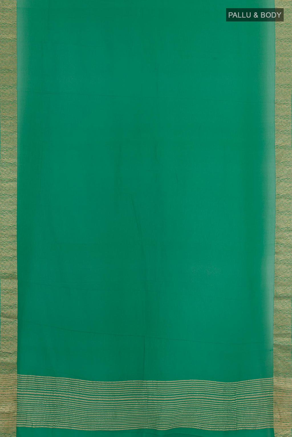 Flat view of Green Mysore Chiffon Saree with Plain Body and Zari Border. 