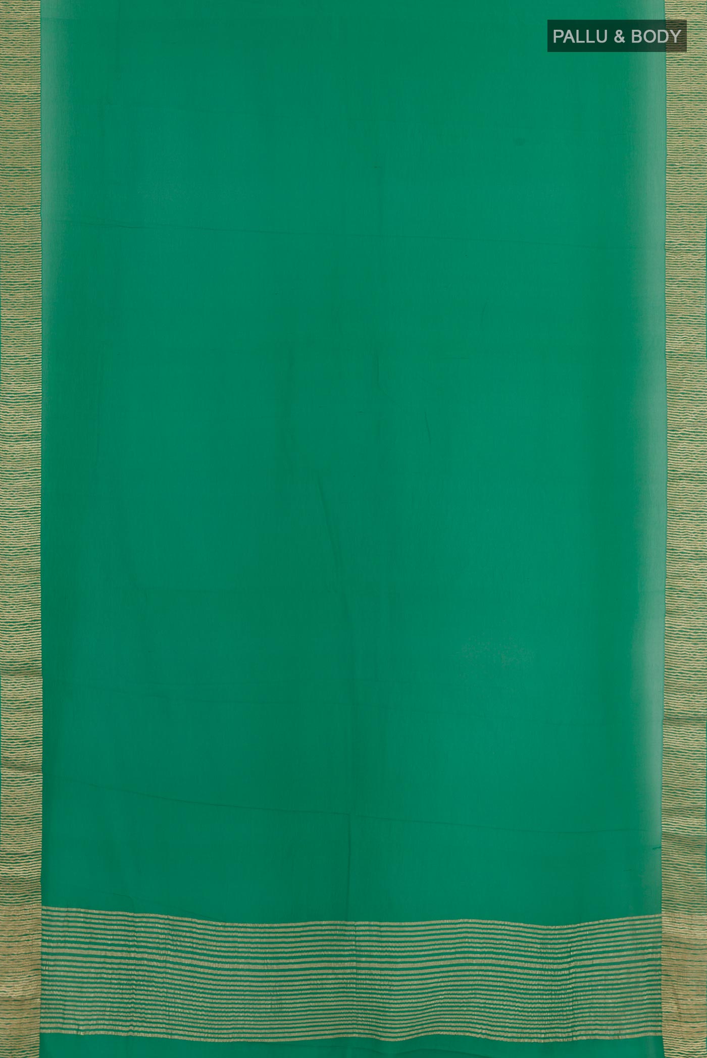 Flat view of Green Mysore Chiffon Saree with Plain Body and Zari Border. 