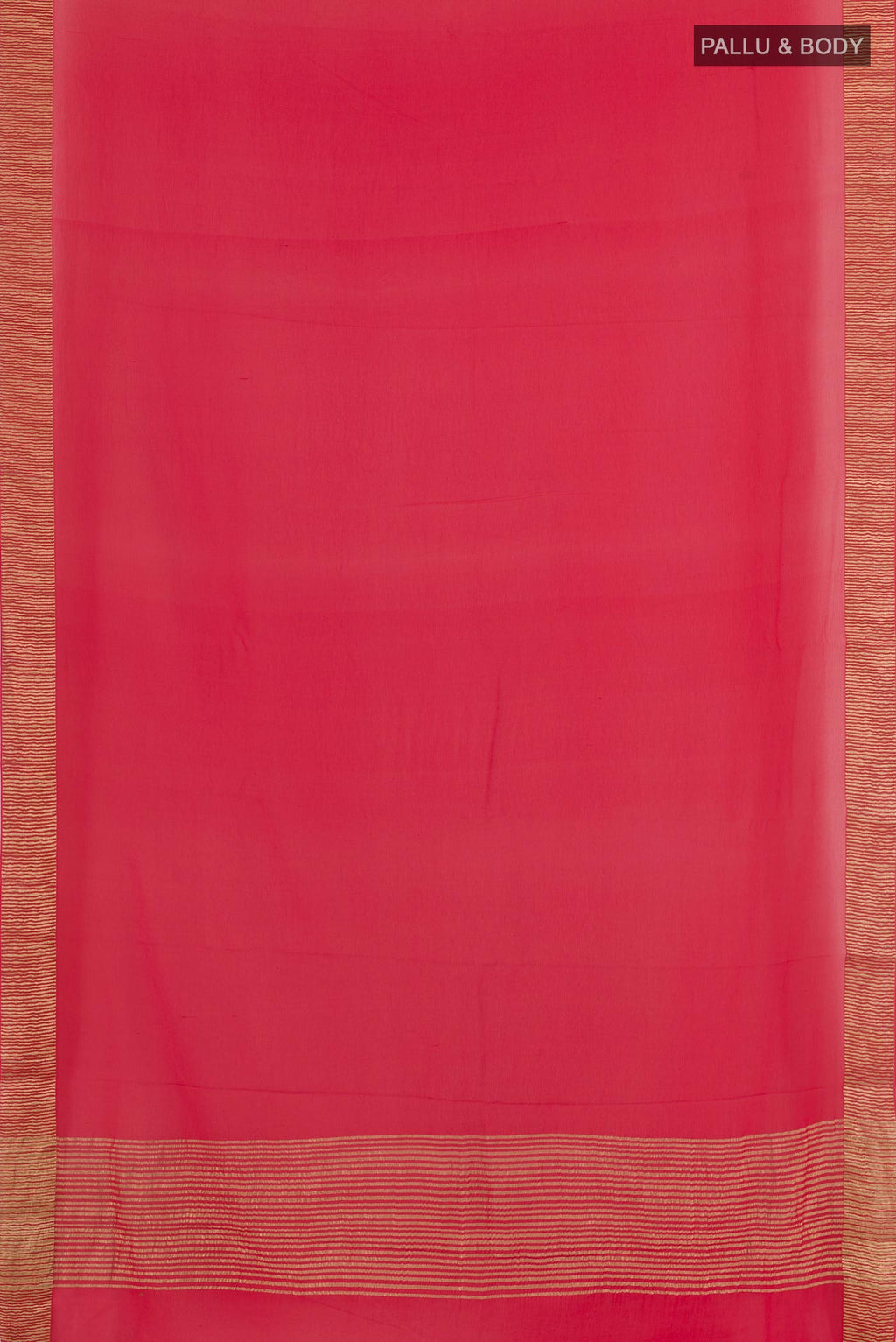 Flat view of Red Mysore Chiffon Saree with Zari Butta on the body and Zari Border. 