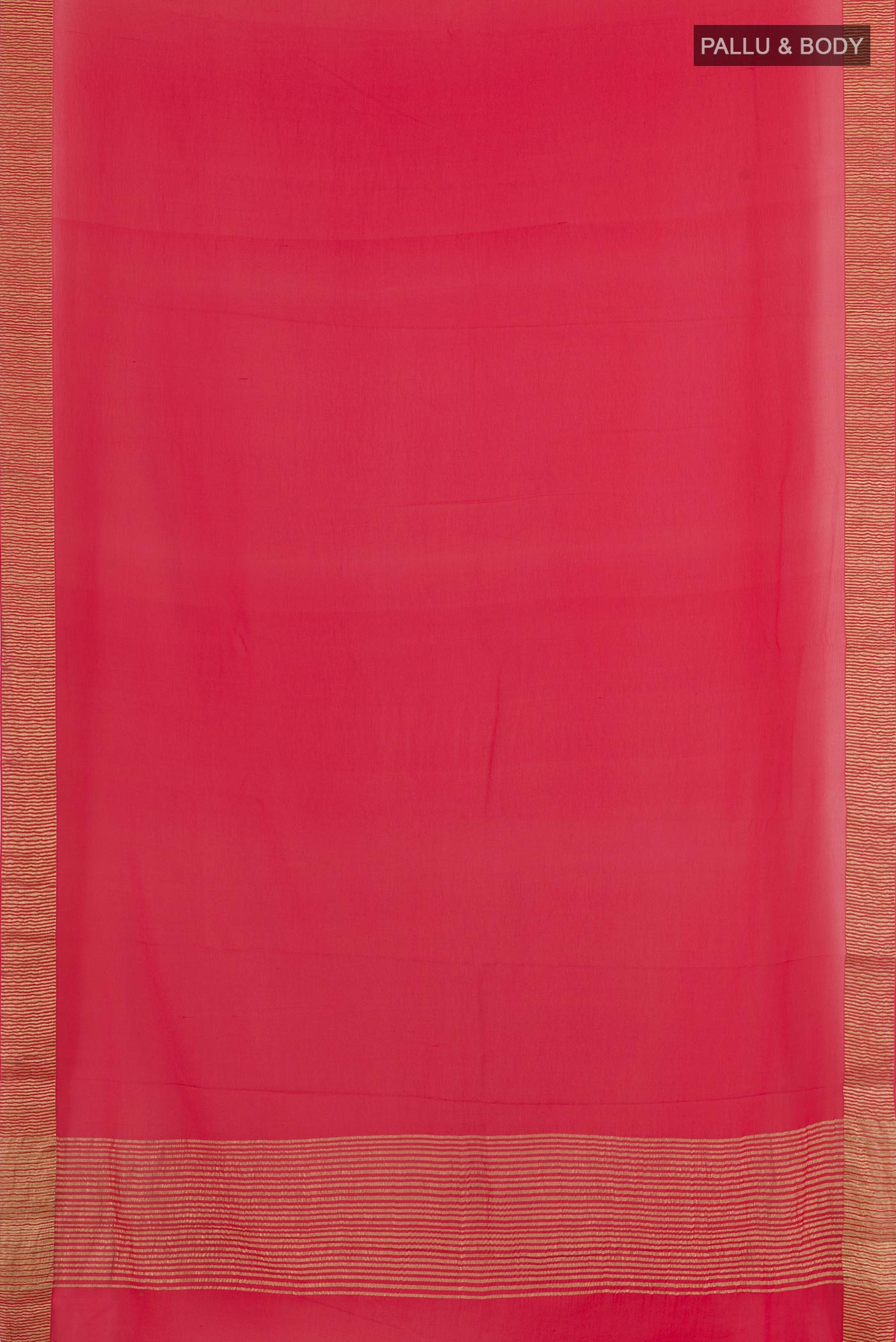 Flat view of Red Mysore Chiffon Saree with Zari Butta on the body and Zari Border. 