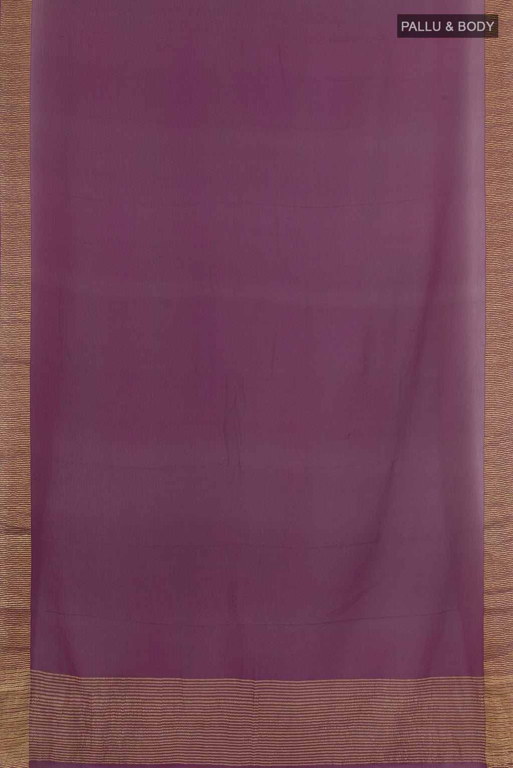 Flat view of Purple Mysore Chiffon Saree with Plain Body and Zari Border. 