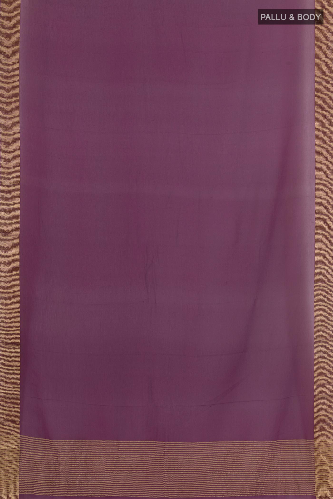 Flat view of Purple Mysore Chiffon Saree with Plain Body and Zari Border. 
