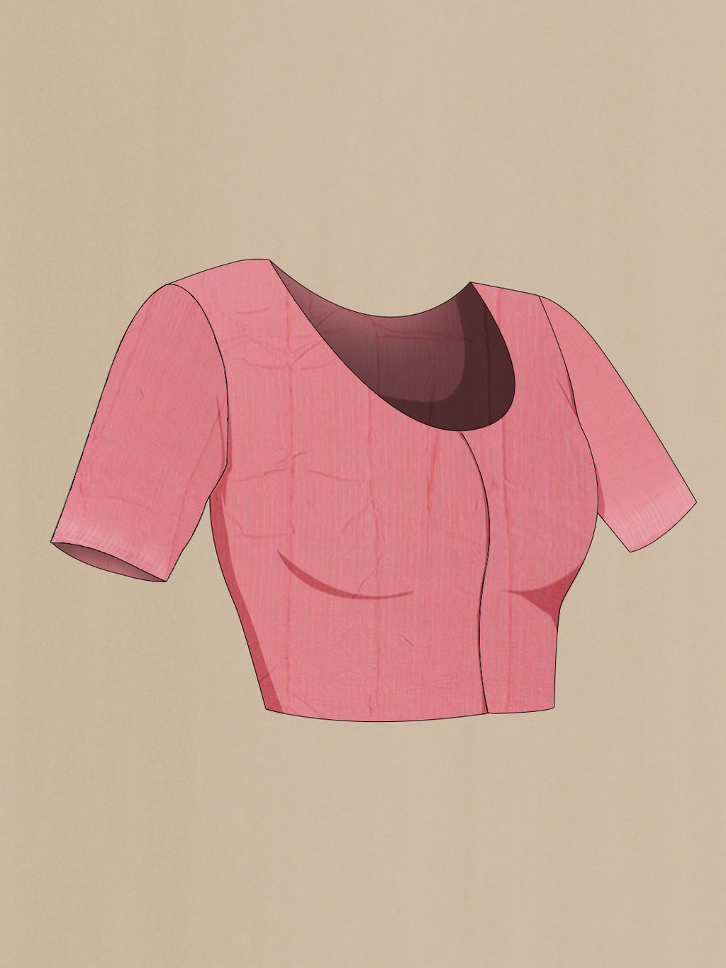 Close up image of the blouse of Pink Mysore Chiffon Saree with Embroidery on the body and Zari Border. 