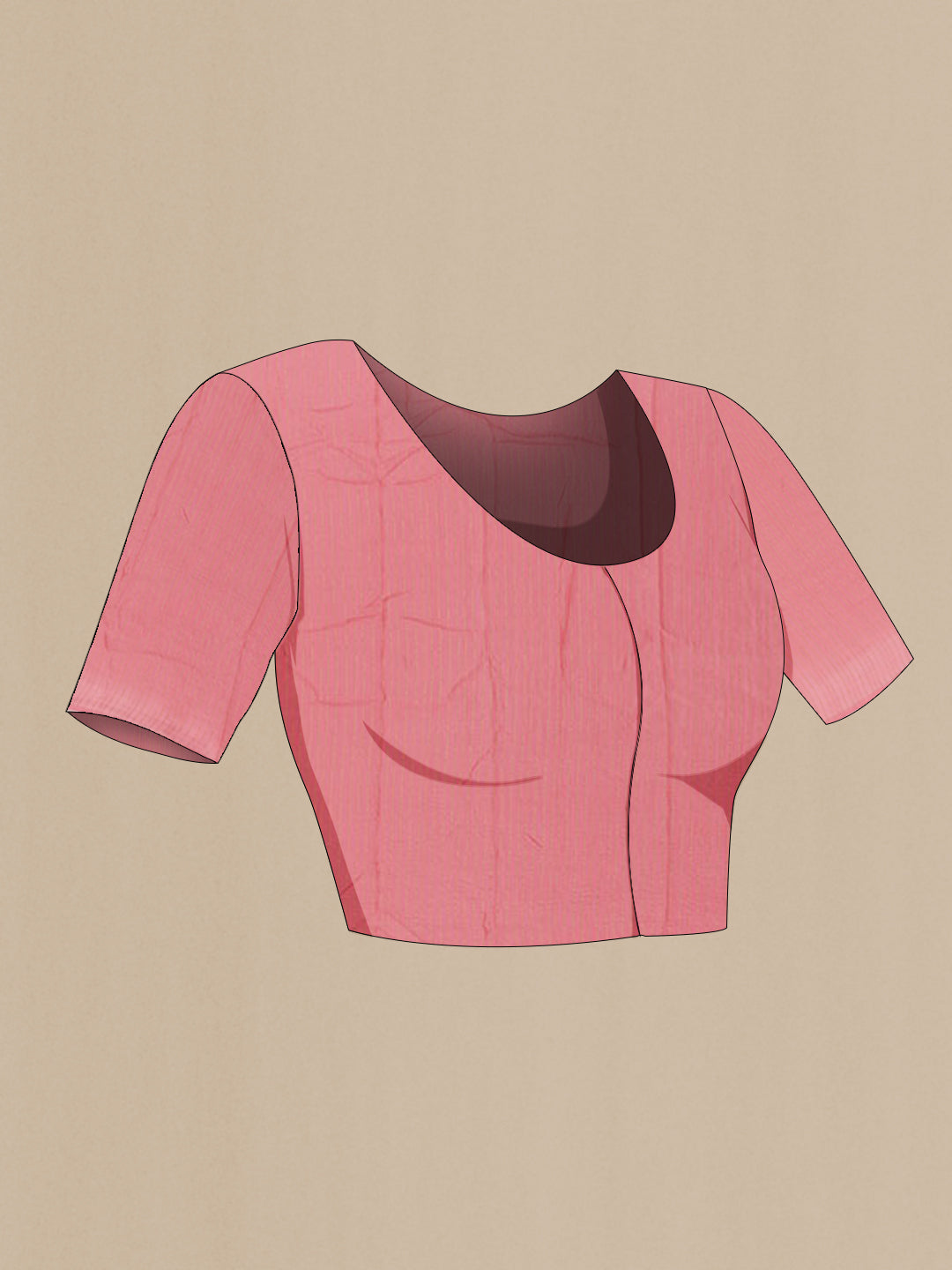 Close up image of the blouse of Pink Mysore Chiffon Saree with Embroidery on the body and Zari Border. 