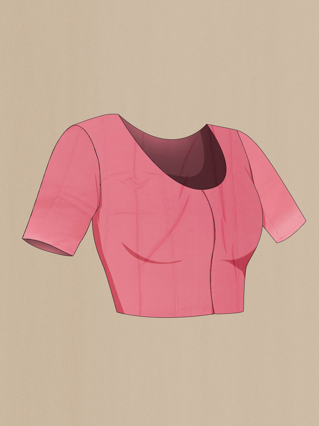 Close up image of the blouse of Pink Mysore Chiffon Saree with Zari Butta on the body and Plain Border. 