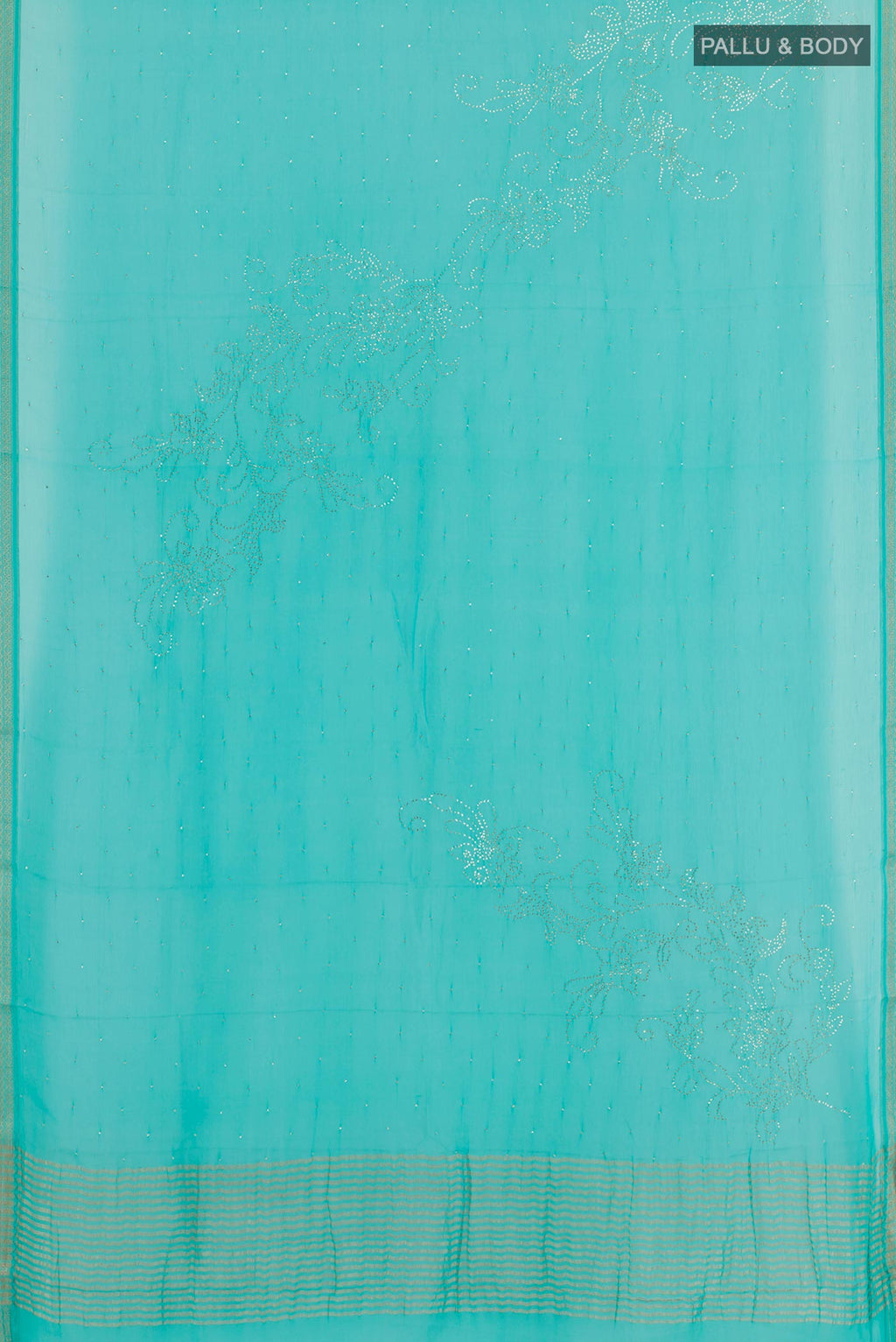 Flat view of Blue Mysore Chiffon Saree with Plain Body and Zari Border. 