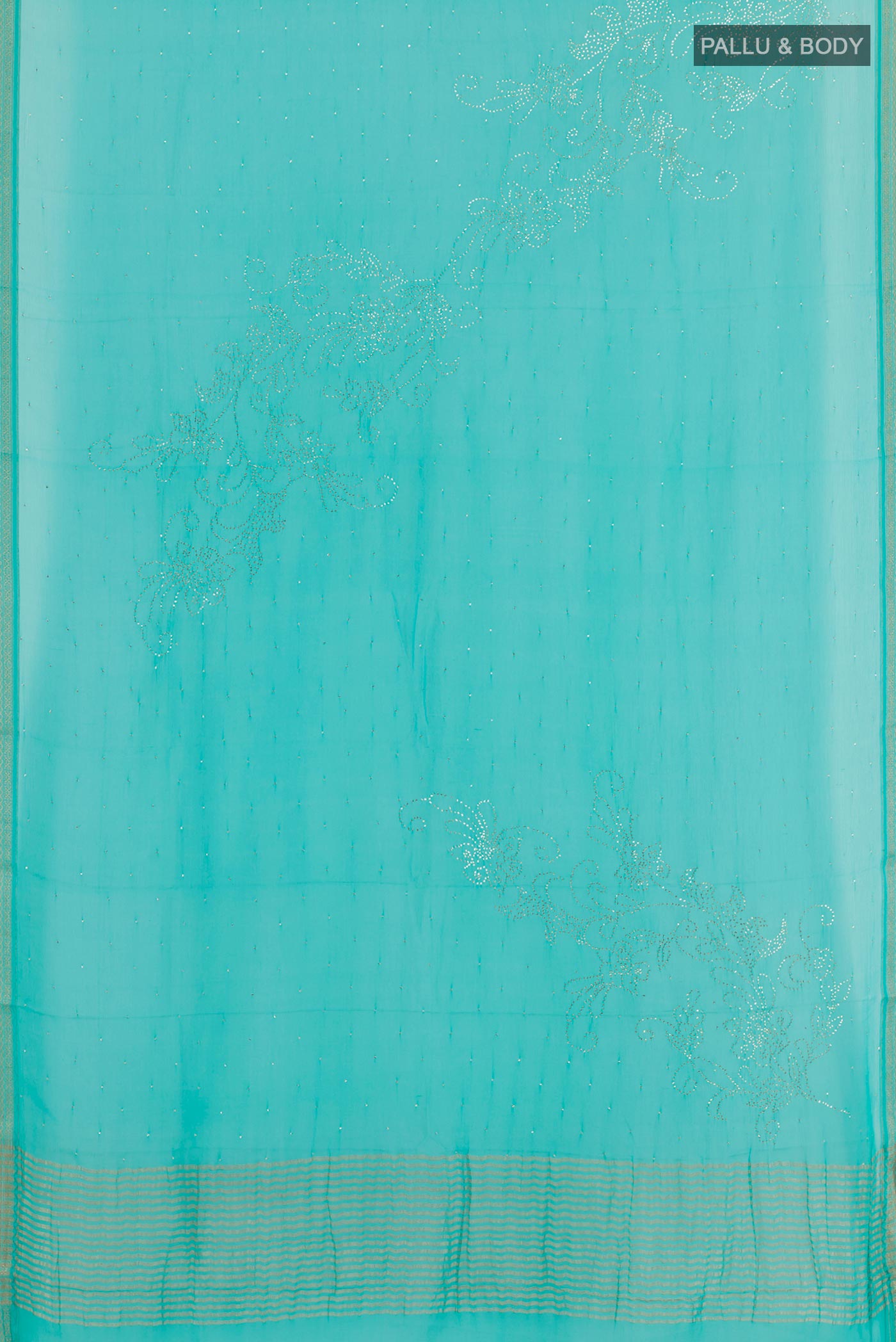 Flat view of Blue Mysore Chiffon Saree with Plain Body and Zari Border. 