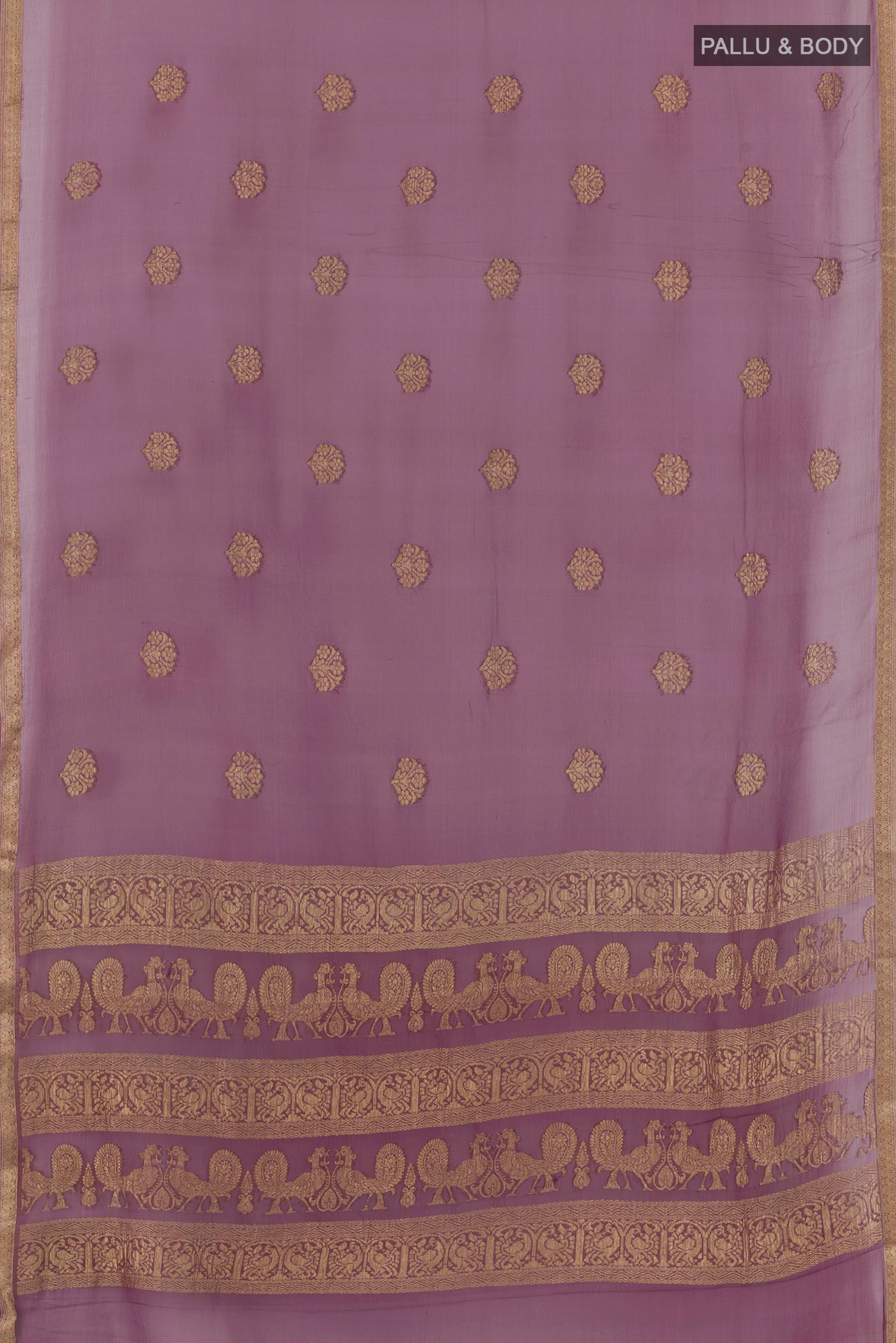 Flat view of Purple Mysore Chiffon Saree with Plain Body and Plain Border. 