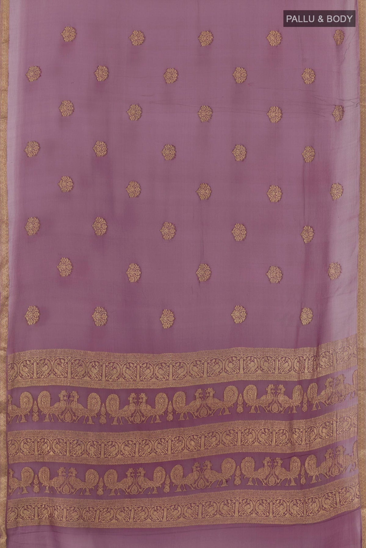 Flat view of Purple Mysore Chiffon Saree with Plain Body and Plain Border. 