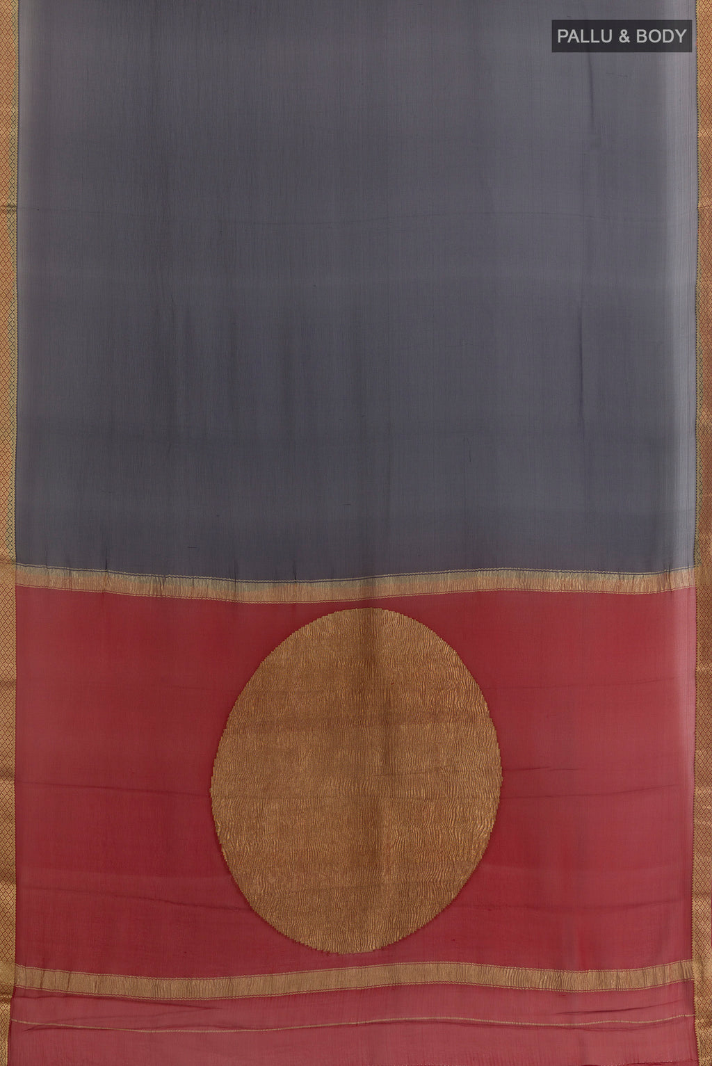 Flat view of Dark Blue Mysore Chiffon Saree with Plain Body and Zari Border. 