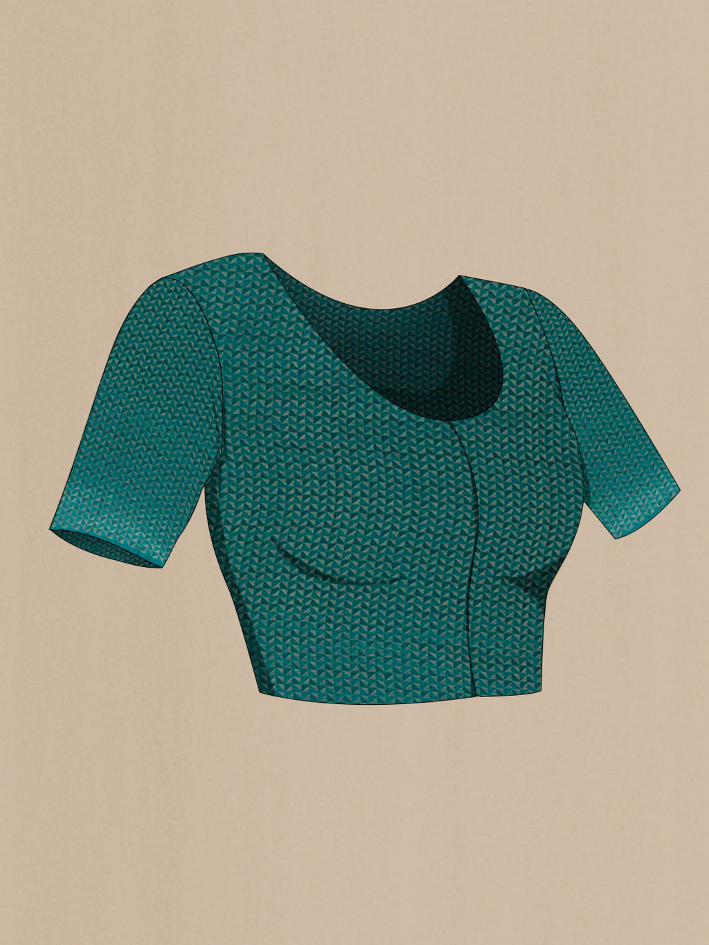 Close up image of the blouse of Sea Green Mysore Chiffon Saree with Zari Butta on the body and Zari Border. 