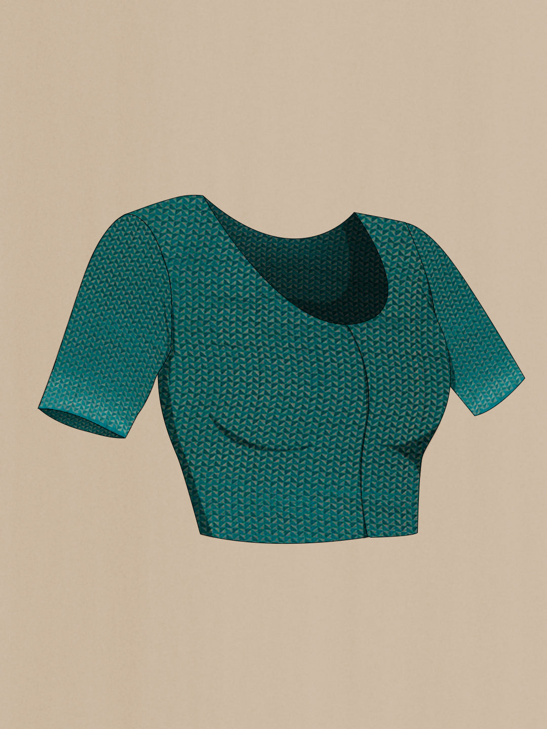 Close up image of the blouse of Sea Green Mysore Chiffon Saree with Zari Butta on the body and Zari Border. 