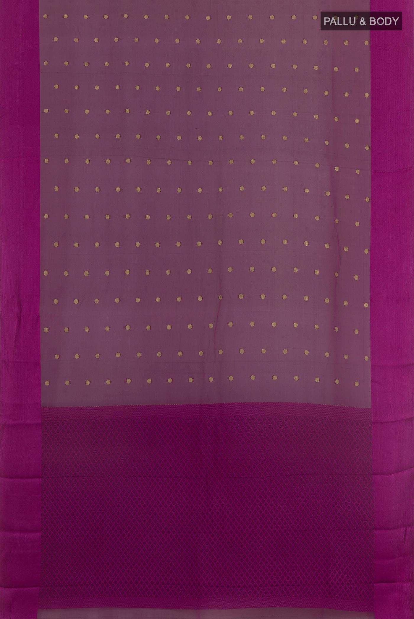 Flat view of Purple Mysore Chiffon Saree with Plain Body and Zari Border. 
