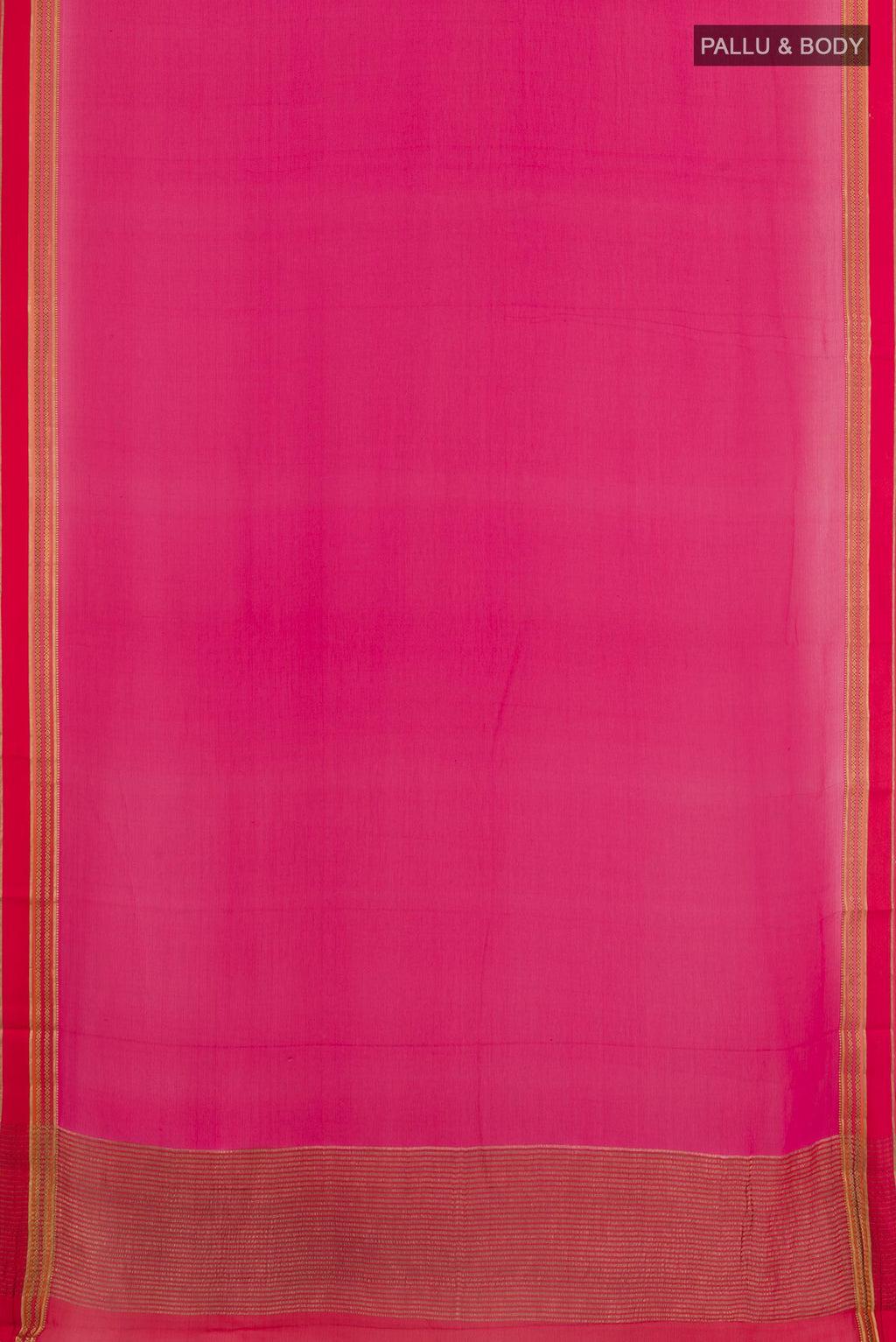 Flat view of Pink Mysore Chiffon Saree with Zari Butta on the body and Zari Border. 