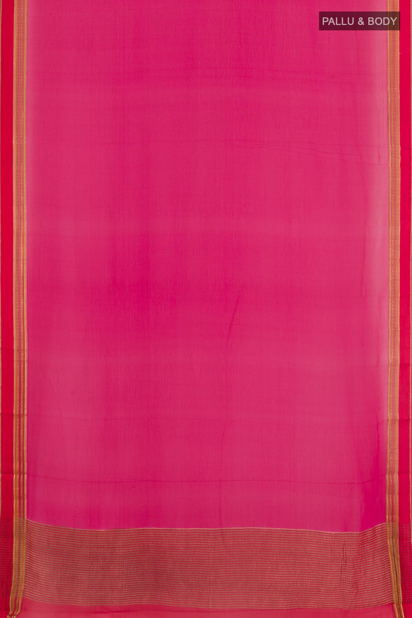 Flat view of Pink Mysore Chiffon Saree with Zari Butta on the body and Zari Border. 