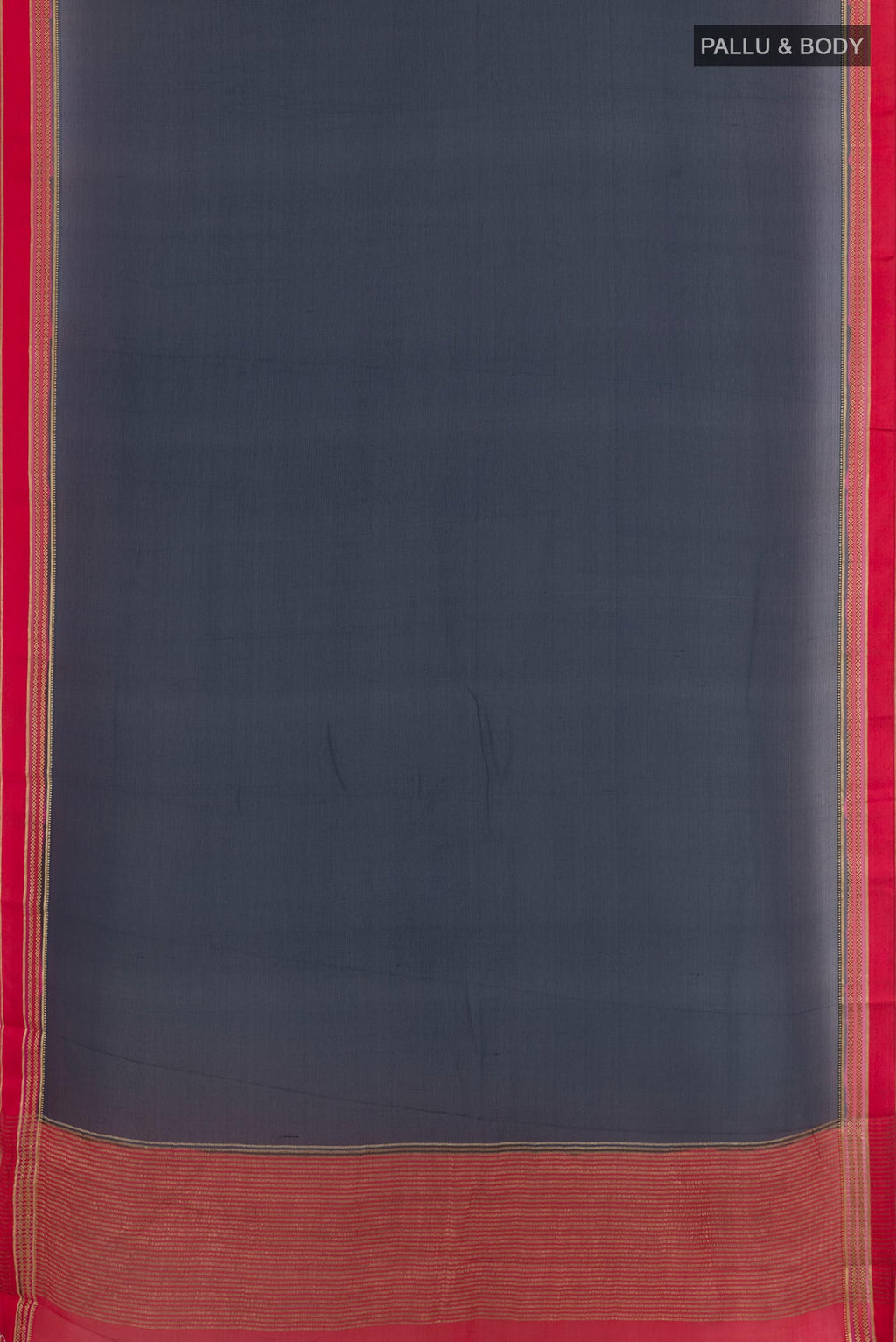 Flat view of Dark Blue Mysore Chiffon Saree with Plain Body and Zari Border. 