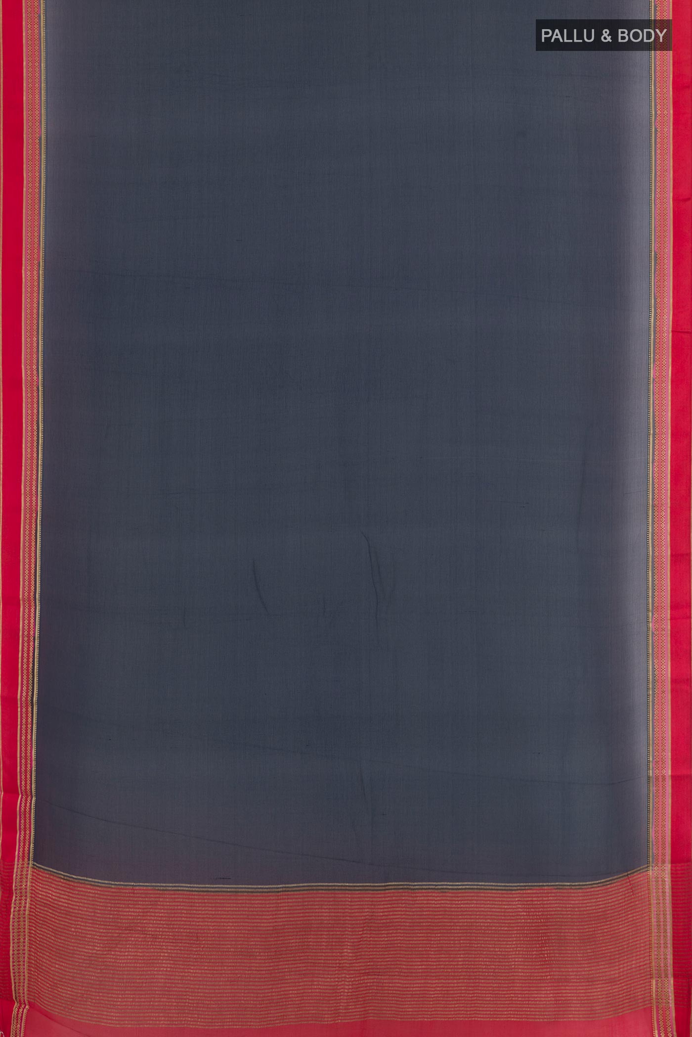 Flat view of Dark Blue Mysore Chiffon Saree with Plain Body and Zari Border. 
