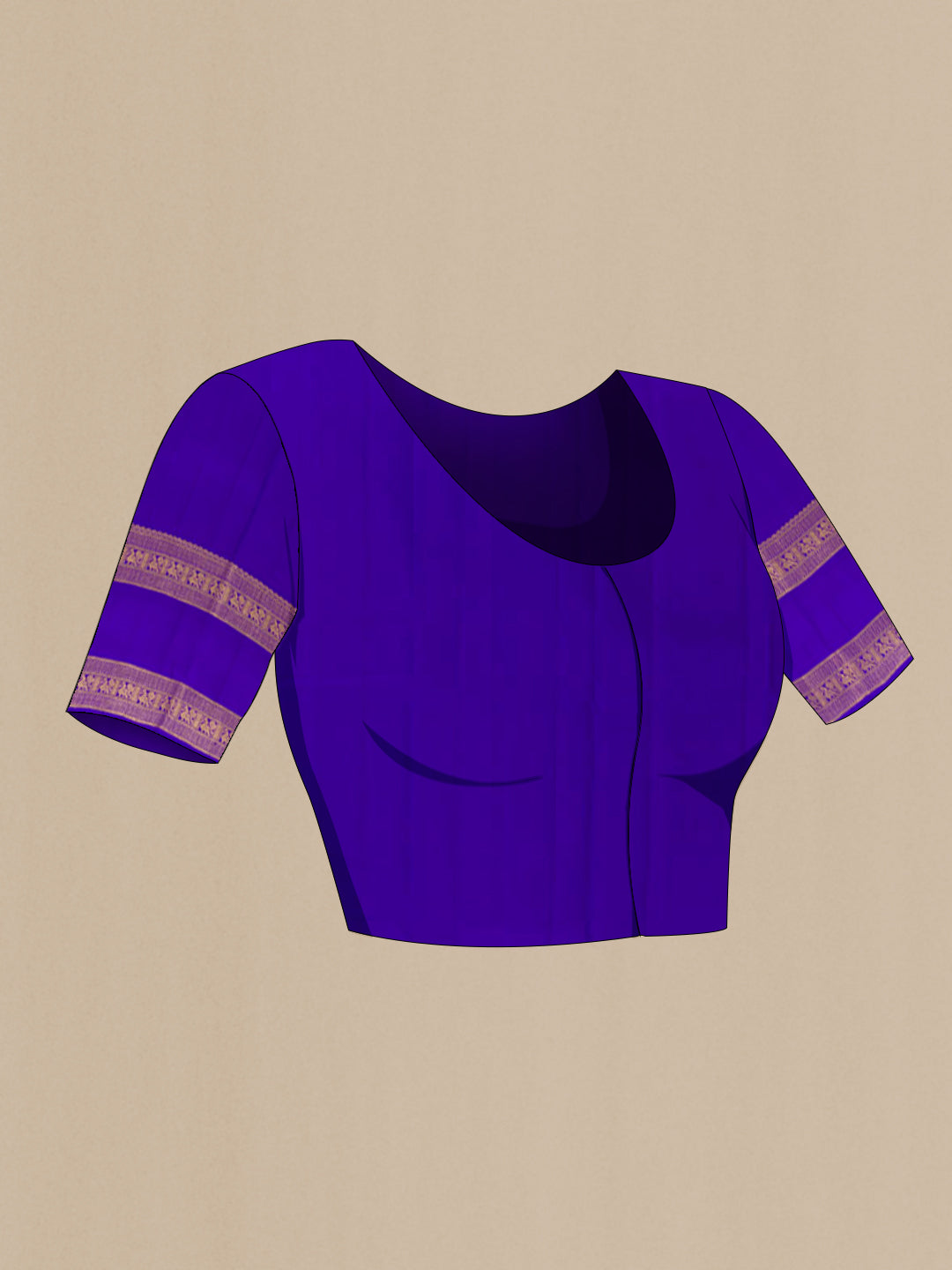 Close up image of the blouse of Light Magenta Kanchipuram Silk Saree with Zari Butta on the body and Zari Border. 