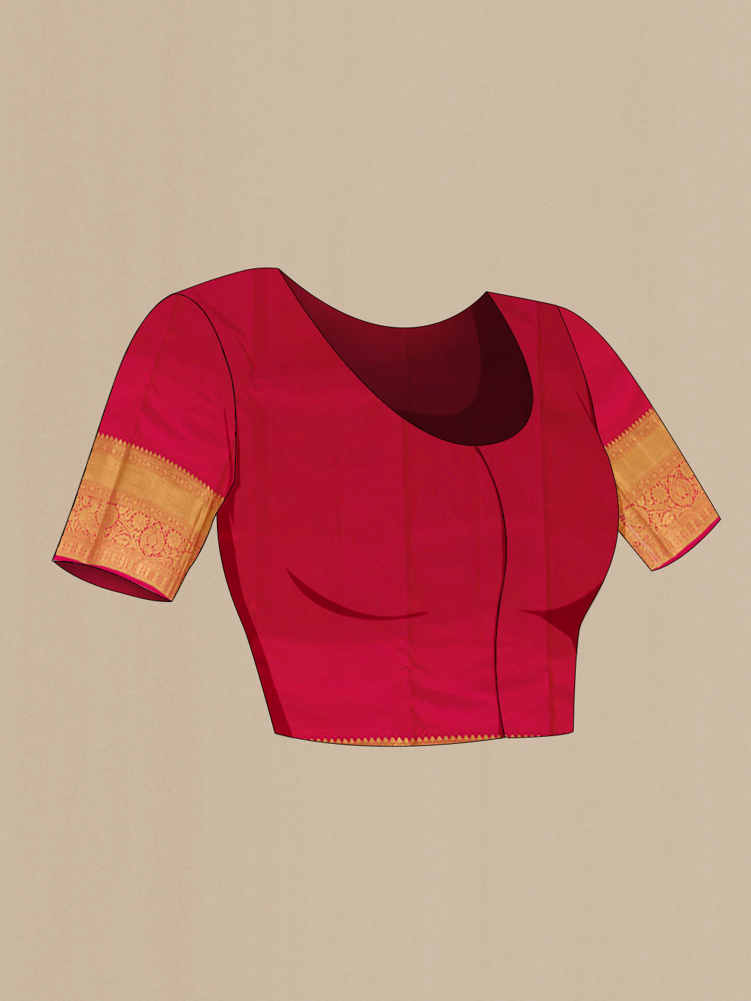 Close up image of the blouse of Yellow Kanchipuram Silk Saree with Zari Butta on the body and Zari Border. 
