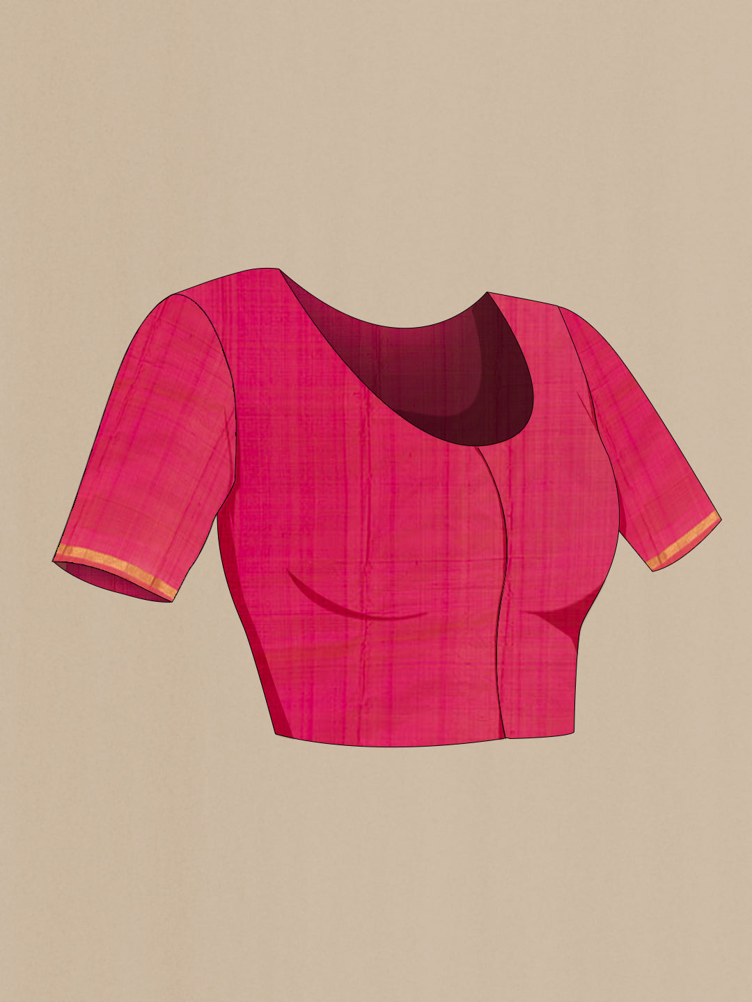 Close up image of the blouse of Pink Kanchipuram Silk Saree with Plain Body and Zari Border. 