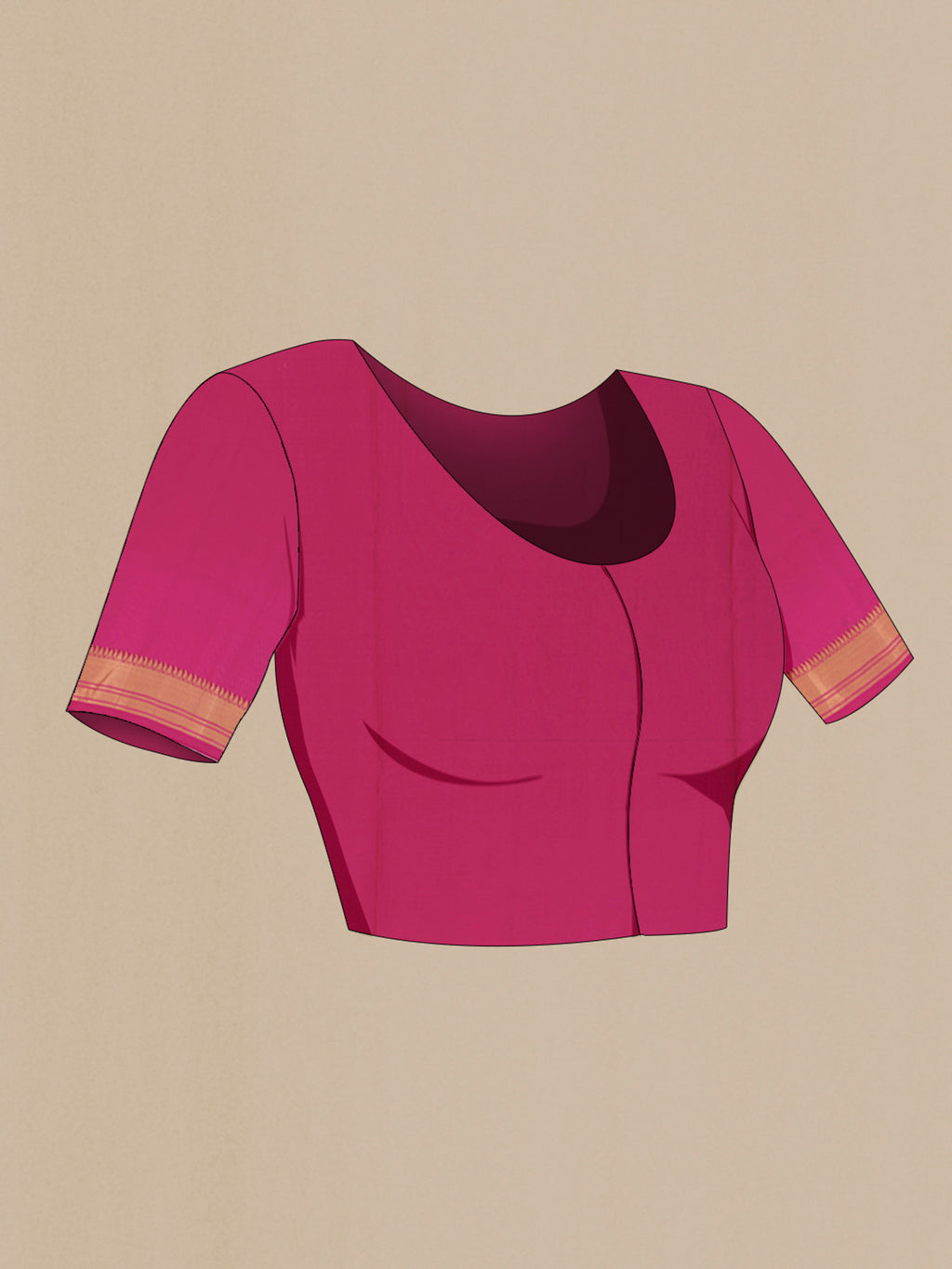 Close up image of the blouse of Purple Soft Silk Saree with Zari Butta on the body and Zari Border. 