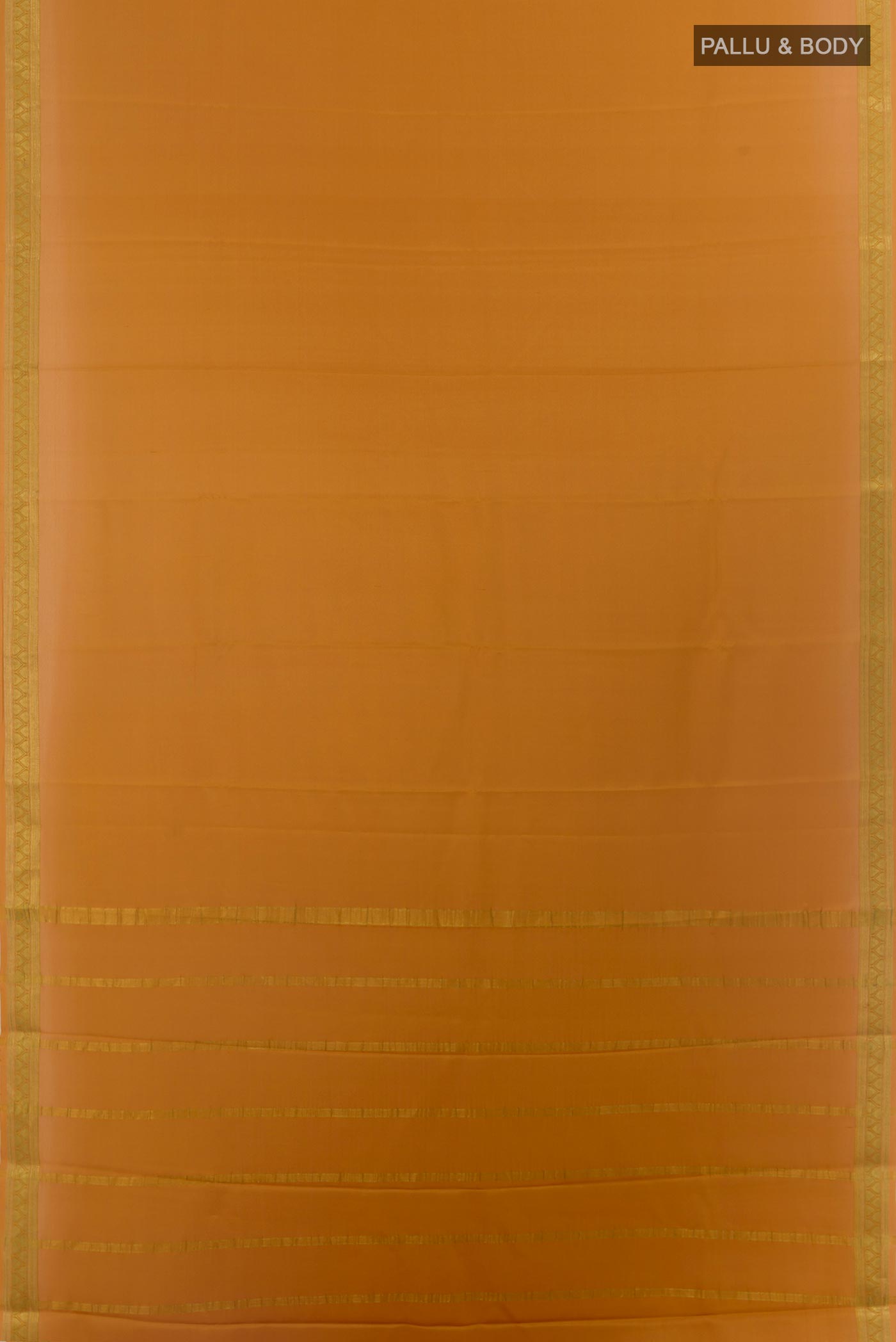 Flat view of Mustard Mysore Crepe Saree with Plain Body and Zari Border. 