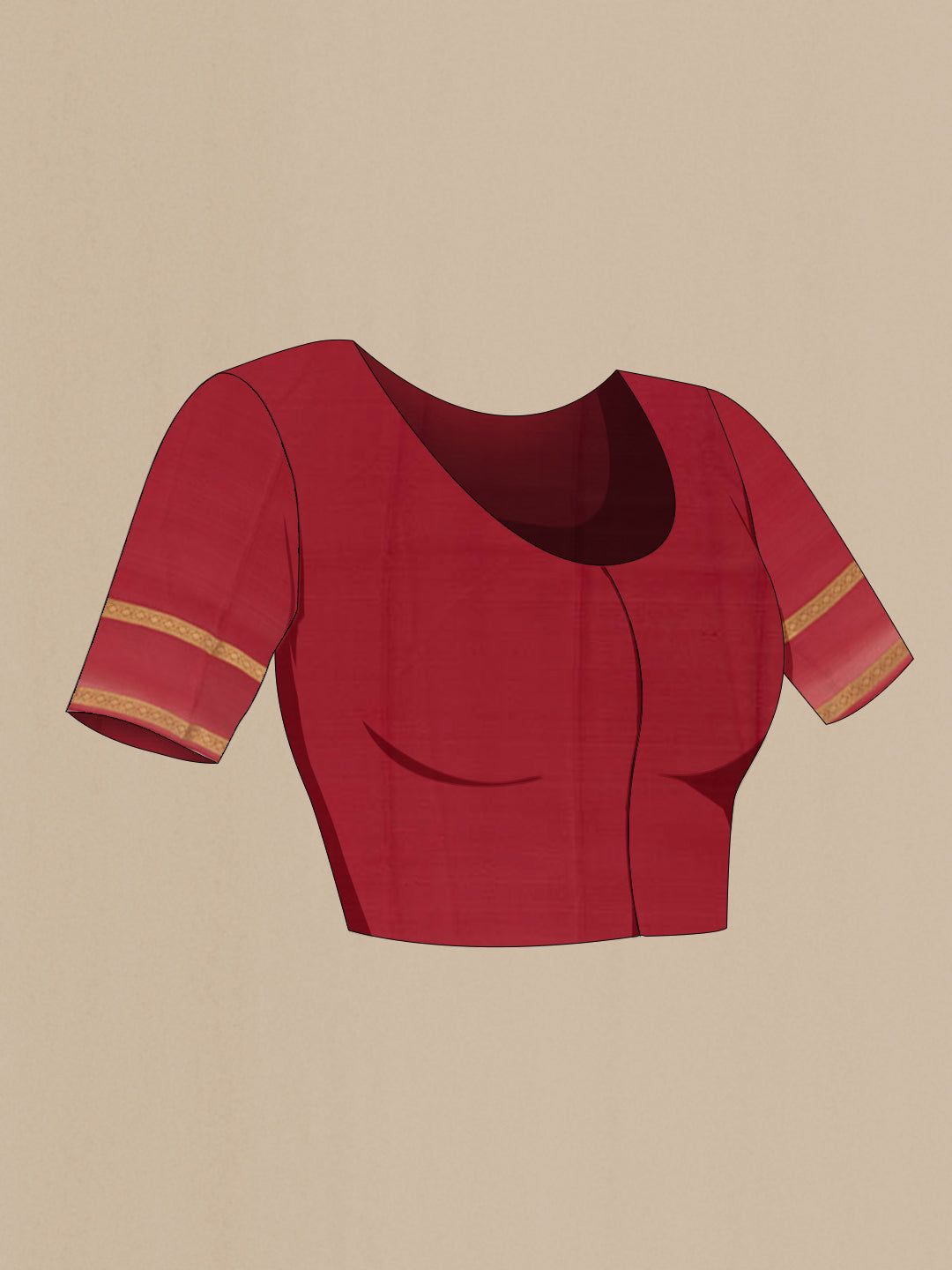 Close up image of the blouse of Green Mysore Crepe Saree with Plain Body and Zari Border. 