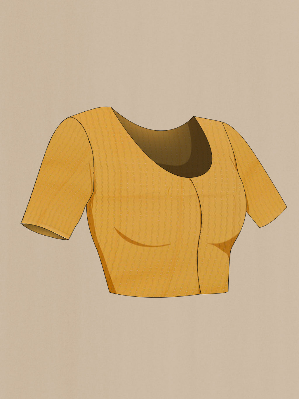 Close up image of the blouse of Yellow Chiffon Saree with Printed design on the body and Zari Border. 