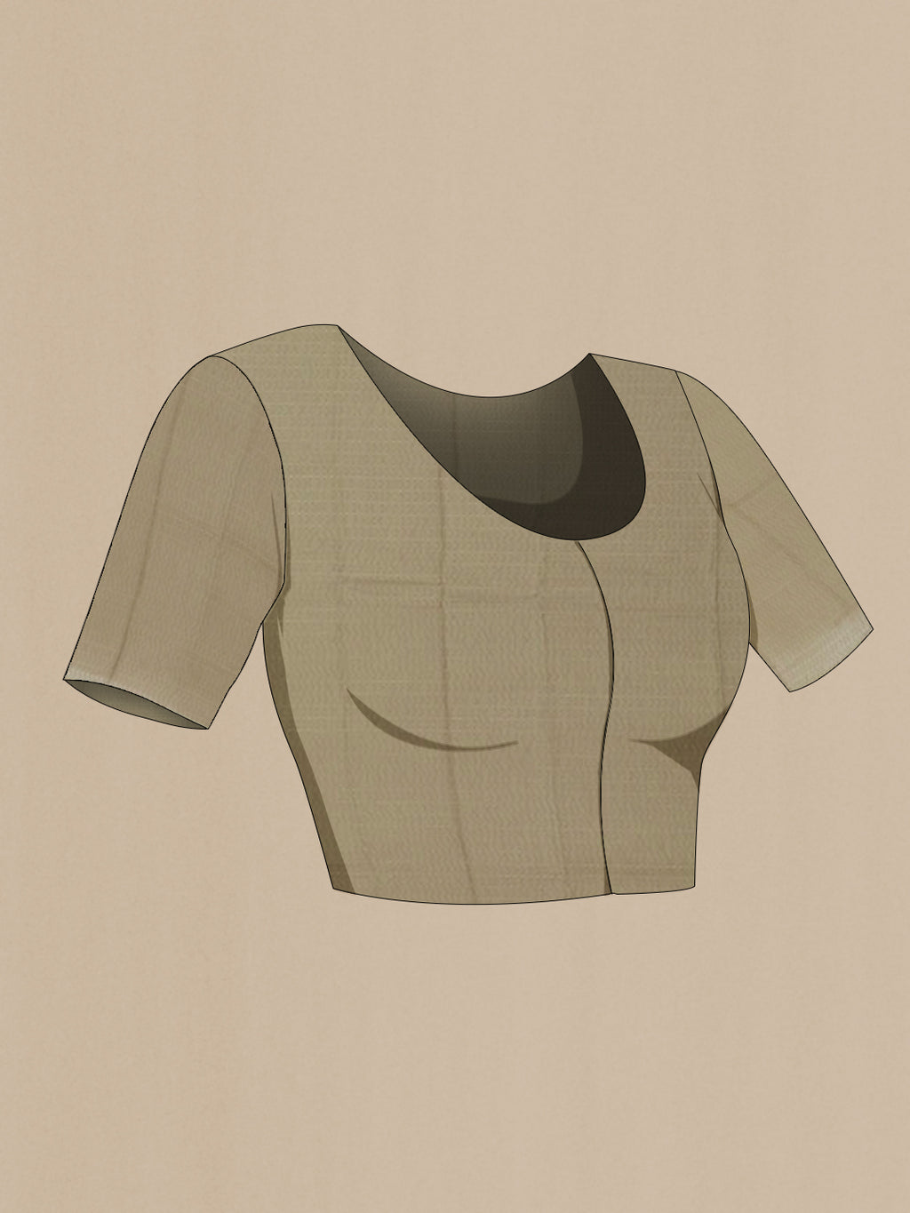 Close up image of the blouse of Olive Green Mysore Chiffon Saree with Printed design on the body and Zari Border. 