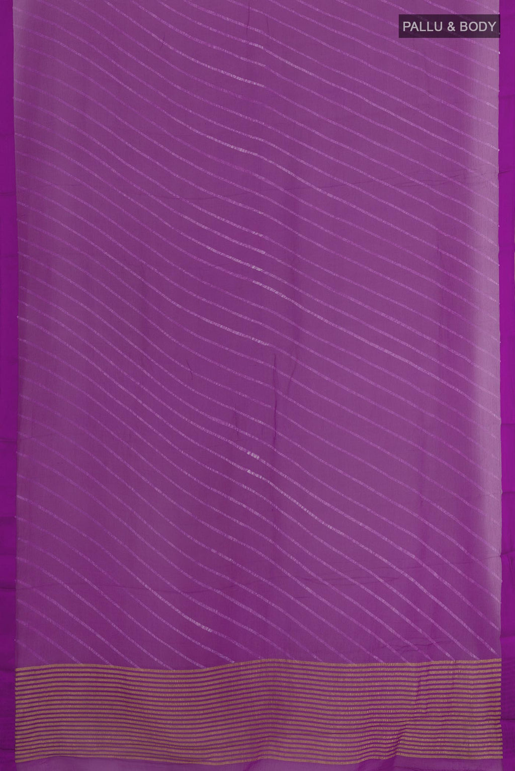 Flat view of Purple Chiffon Saree with Stripes on the body and Zari Border. 