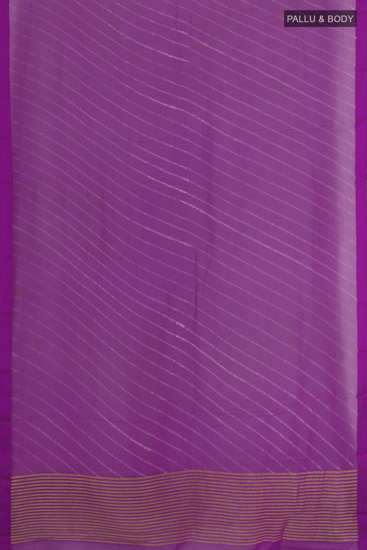 Flat view of Purple Chiffon Saree with Stripes on the body and Zari Border. 