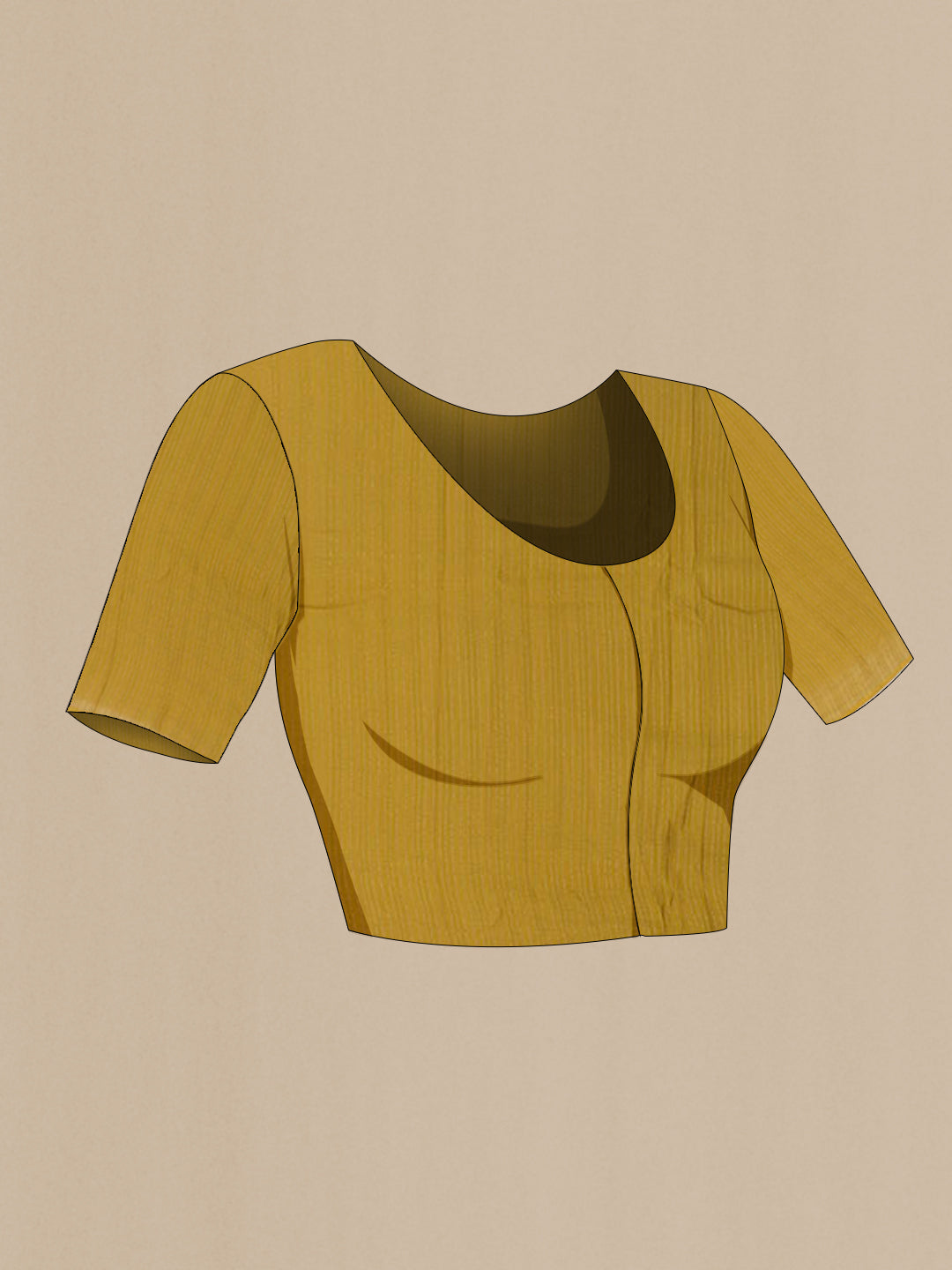 Close up image of the blouse of Yellow Mysore Chiffon Saree with Zari Butta on the body and Zari Border. 