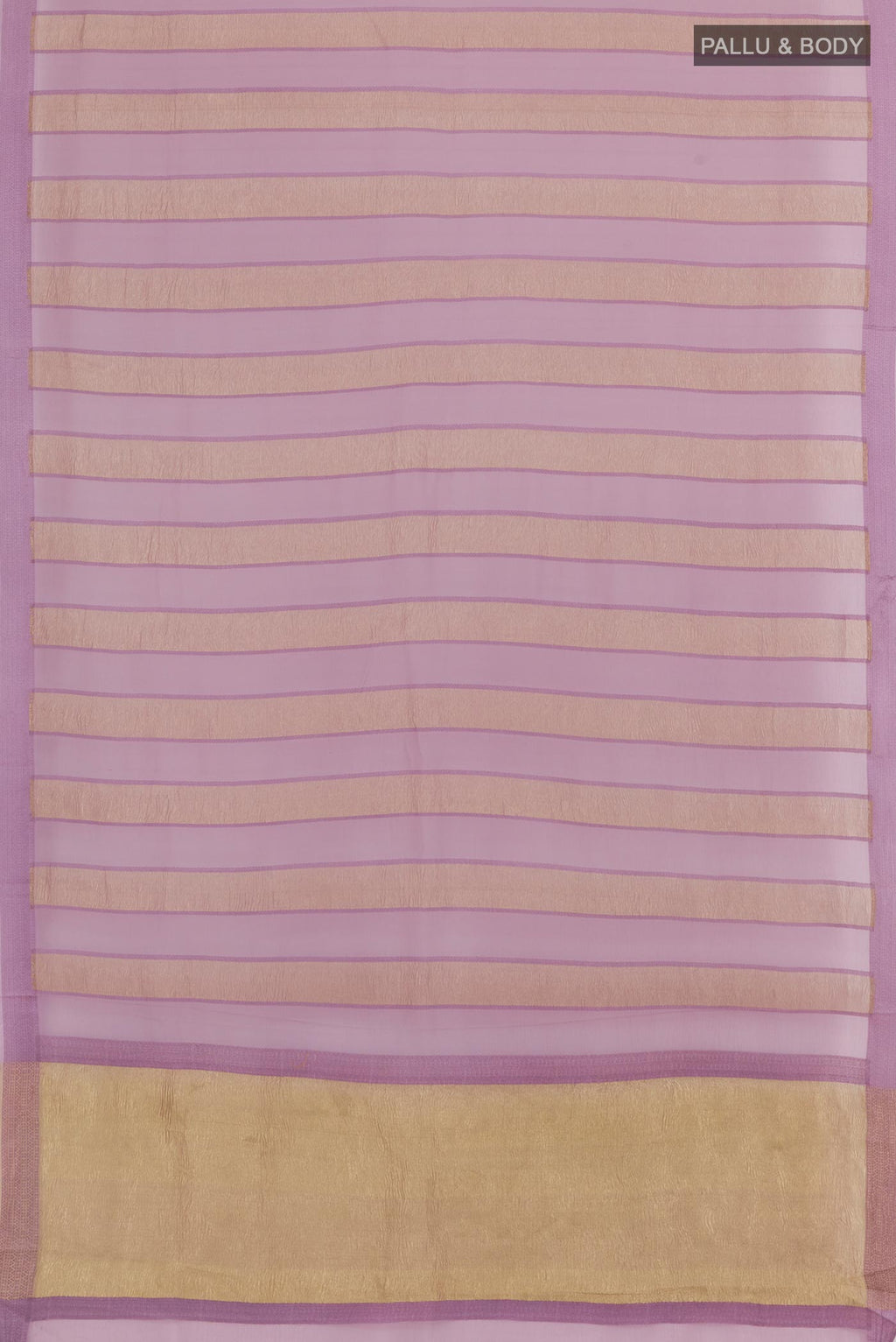 Flat view of Lavender Mysore Chiffon Saree with Stripes on the body and Zari Border. 