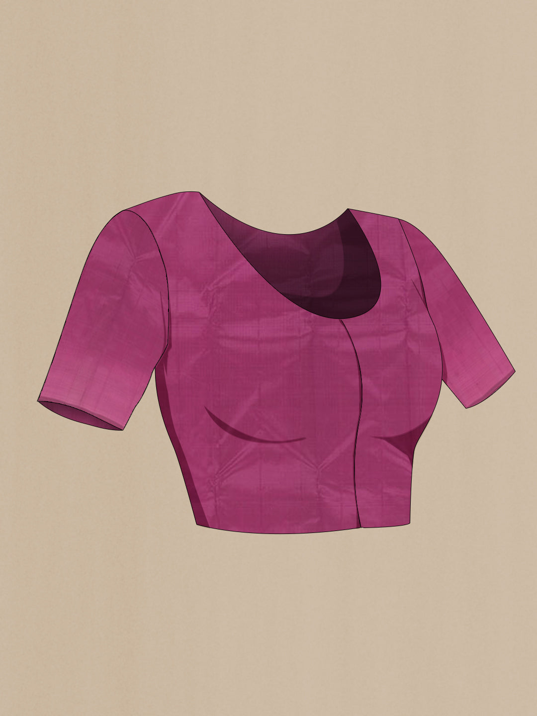 Close up image of the blouse of Pink Kanchipuram Silk Saree with Zari Butta on the body and Zari Border. 