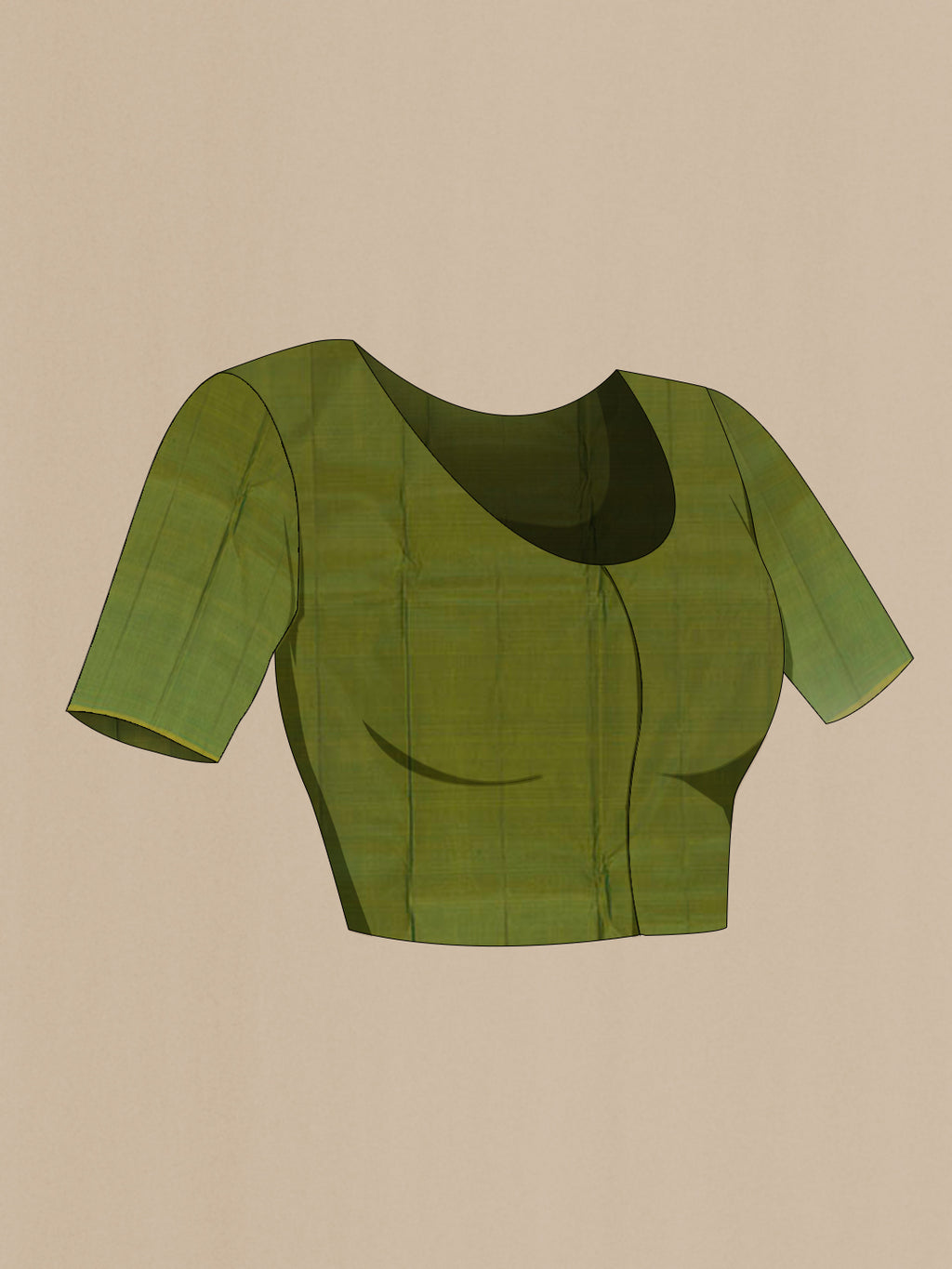 Close up image of the blouse of Bottle Green Kanchipuram Silk Saree with Zari Butta on the body and Zari Border. 