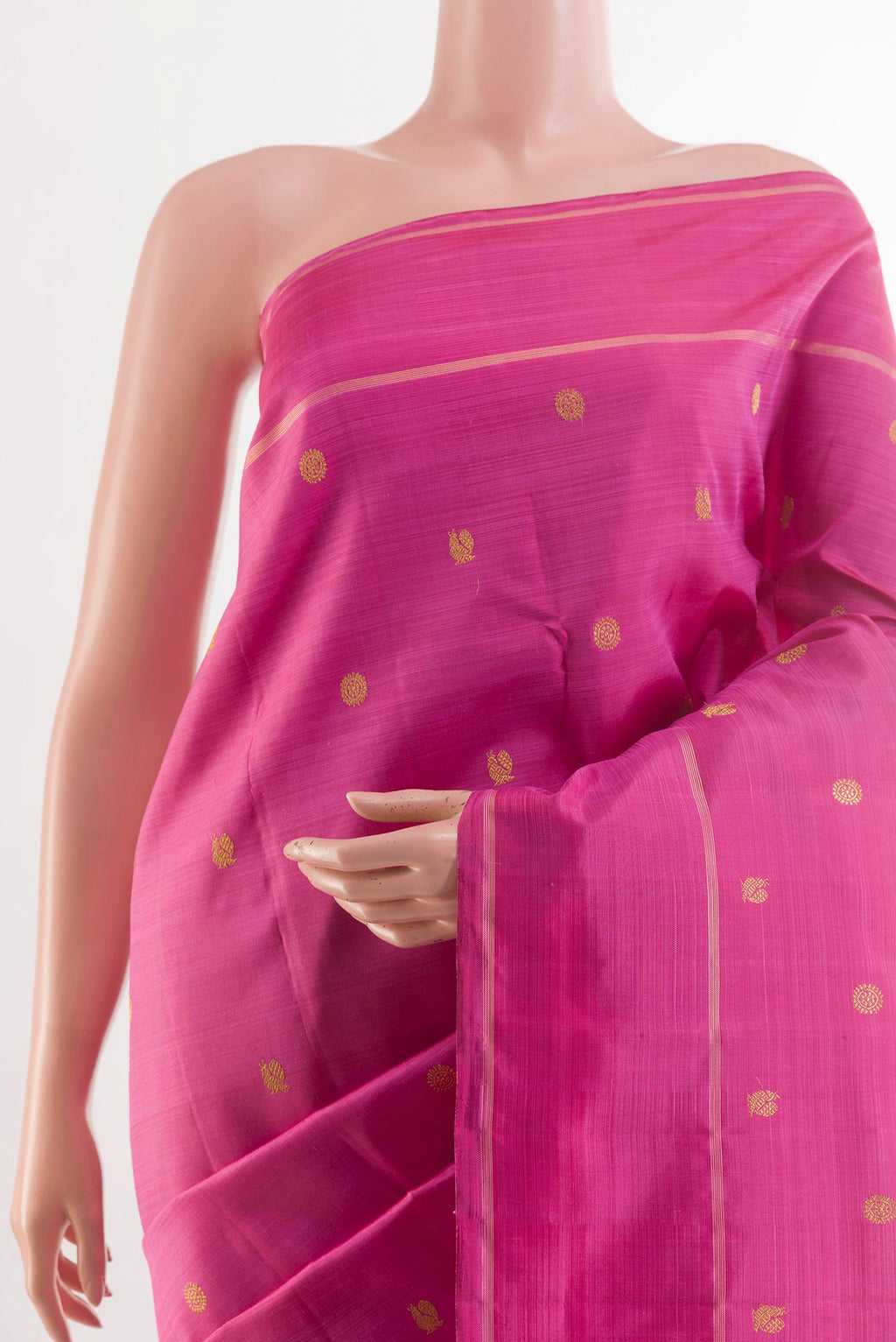 Border image of Pink Kanjivaram Silk Saree with Zari Butta on the body and Zari Border. 