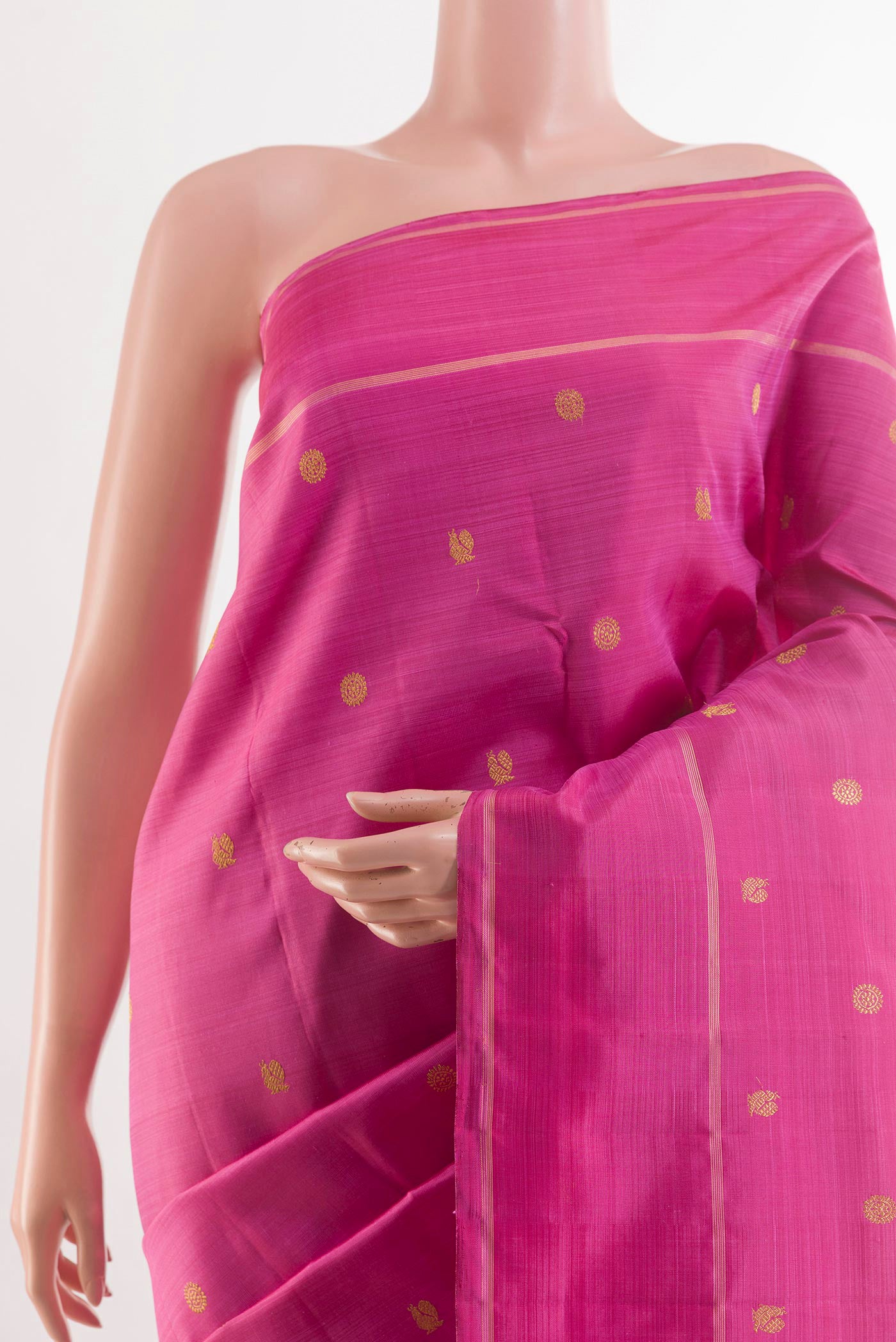 Border image of Pink Kanjivaram Silk Saree with Zari Butta on the body and Zari Border. 