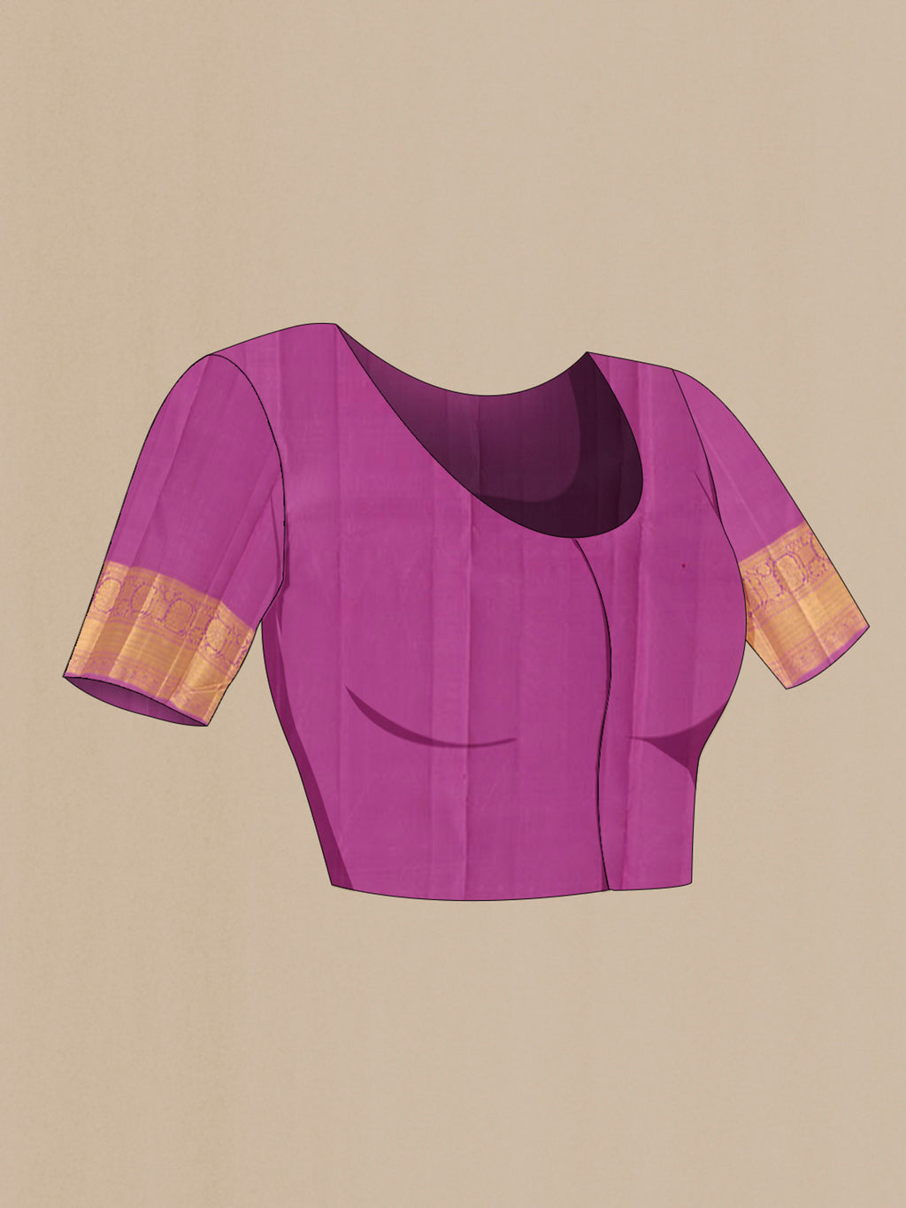 Close up image of the blouse of Lavender Kanchipuram Silk Saree with Zari Brocade on the body and Zari Border. 