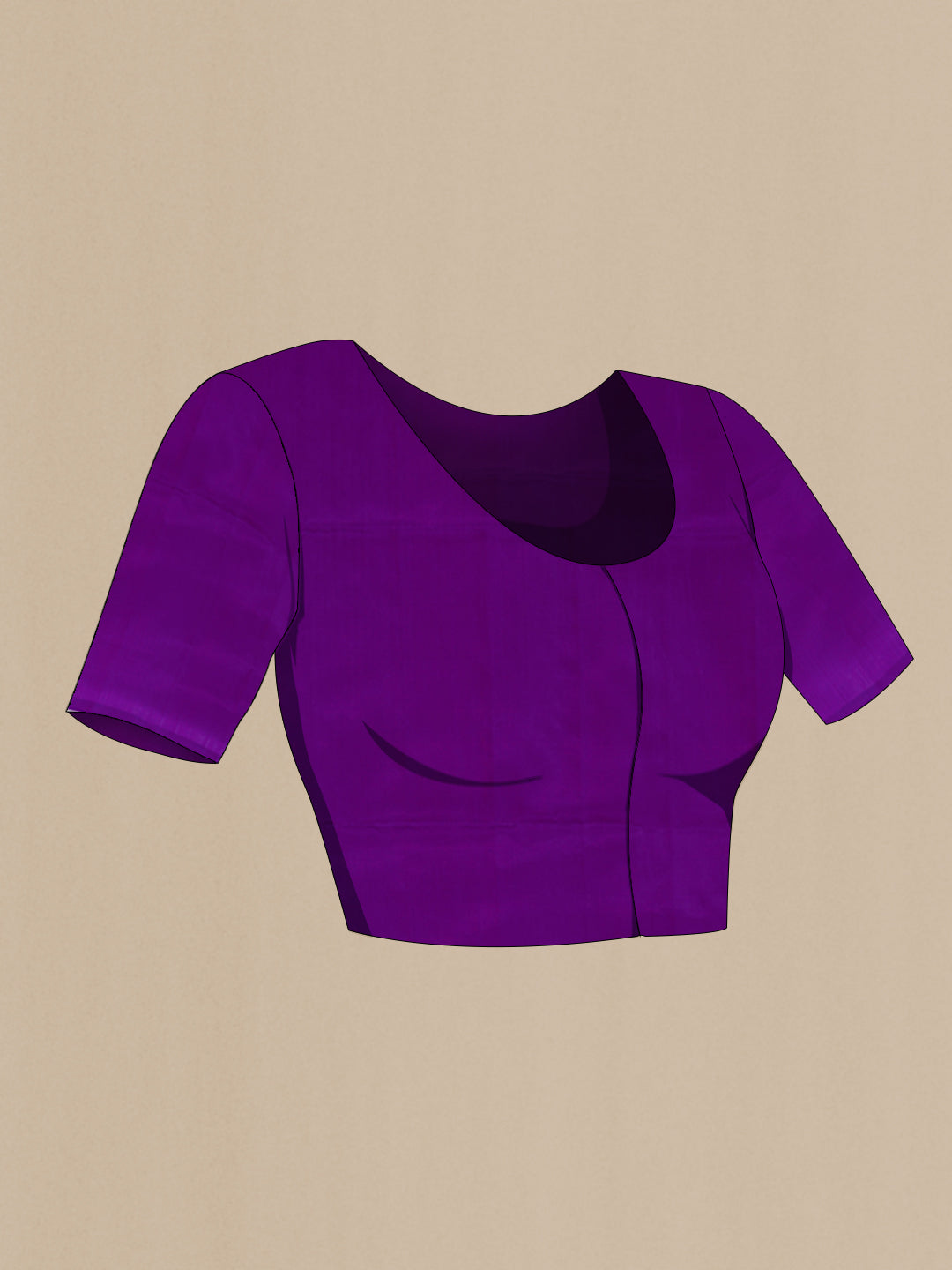 Close up image of the blouse of Purple Soft Silk Saree with Zari Butta on the body and Zari Border. 