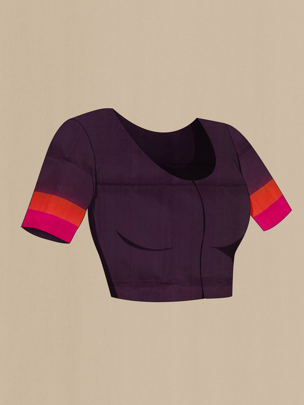 Close up image of the blouse of Purple Soft Silk Saree with Zari Butta on the body and Zari Border. 