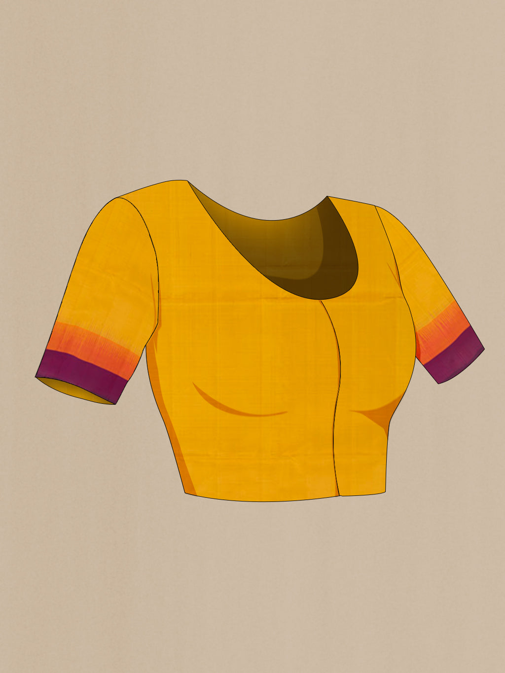 Close up image of the blouse of Yellow Soft Silk Saree with Thread Butta on the body and Zari Border. 